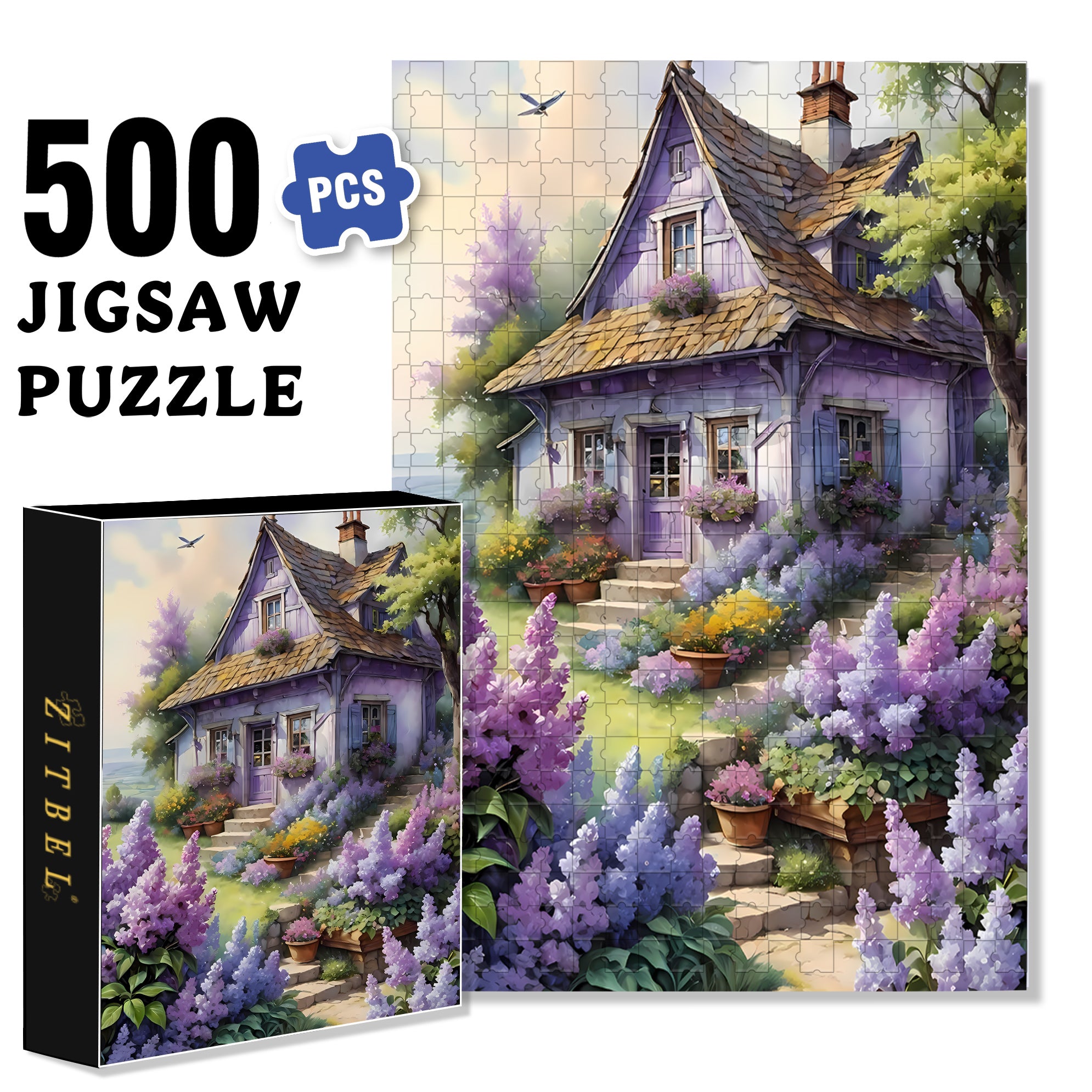 Lavender Garden 500pcs/1000pcs Jigsaw Puzzle, Scratch-Resistant, Interactive Family Game & Brain-Boosting DIY Decor, Perfect for Halloween, Christmas & New Year Gifts, Family Puzzle Game