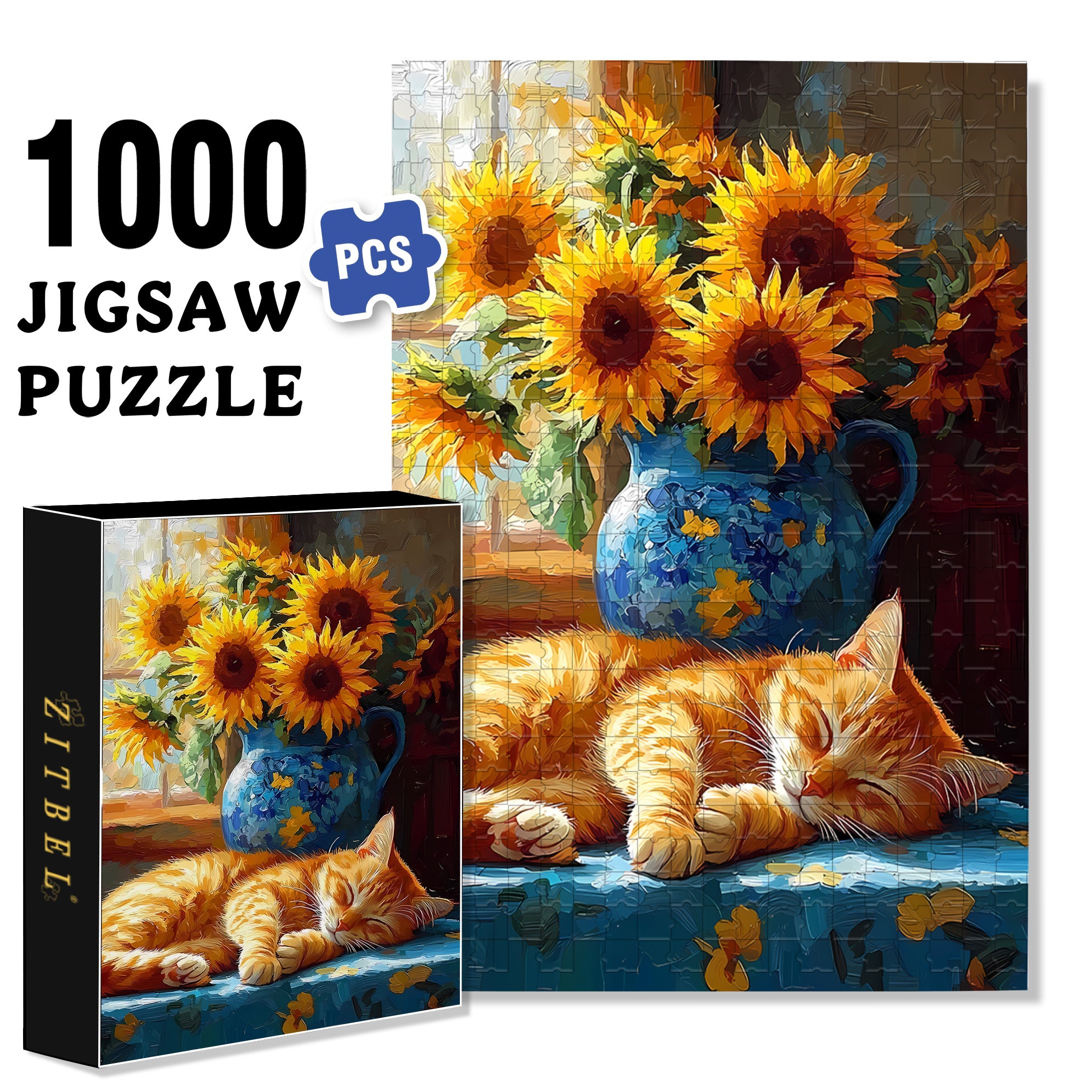 Lazy Cat 500pcs/1000pcs Jigsaw Puzzle, Scratch-Resistant, Interactive Family Game & Brain-Boosting DIY Decor, Perfect for Halloween, Christmas & New Year Gifts, Family Puzzle Game