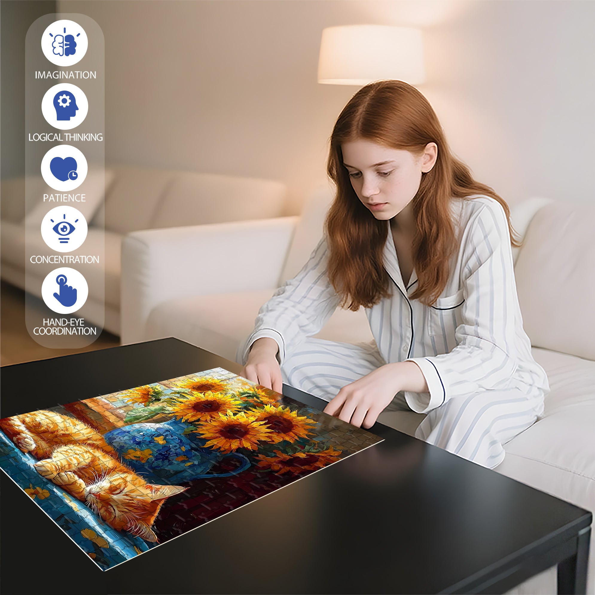 Lazy Cat 500pcs/1000pcs Jigsaw Puzzle, Scratch-Resistant, Interactive Family Game & Brain-Boosting DIY Decor, Perfect for Halloween, Christmas & New Year Gifts, Family Puzzle Game