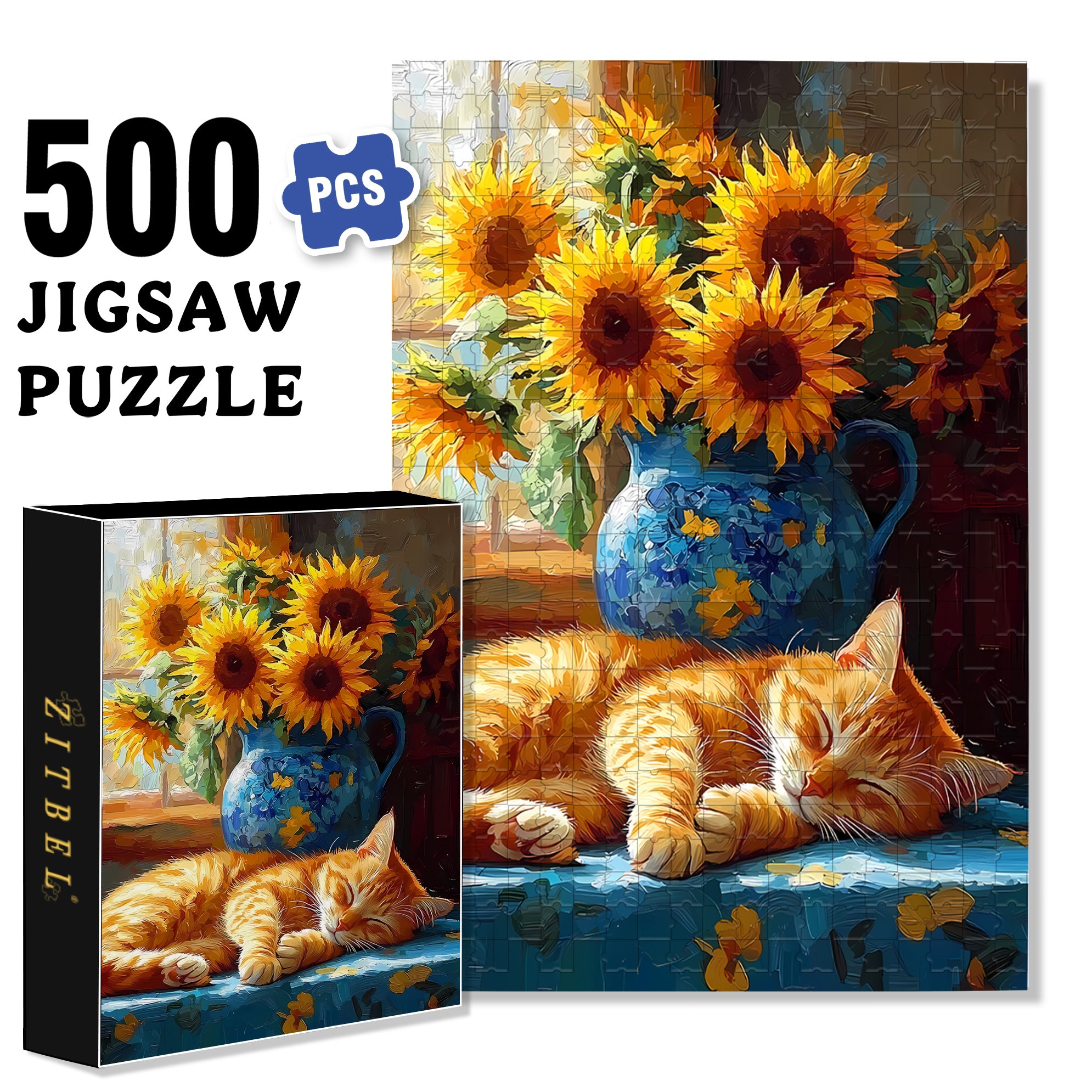 Lazy Cat 500pcs/1000pcs Jigsaw Puzzle, Scratch-Resistant, Interactive Family Game & Brain-Boosting DIY Decor, Perfect for Halloween, Christmas & New Year Gifts, Family Puzzle Game