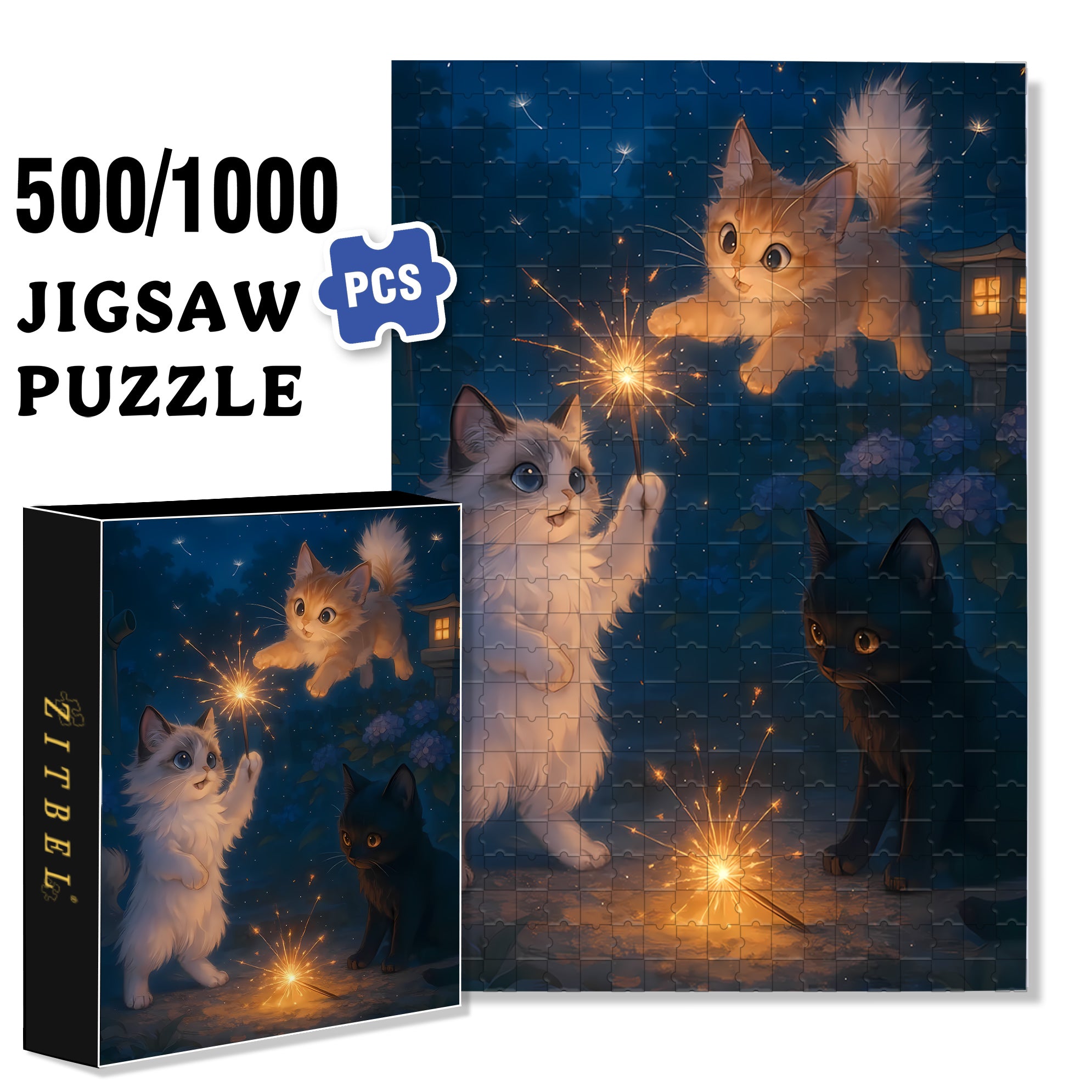 Light Fireworks 500pcs/1000pcs Jigsaw Puzzle, Scratch-Resistant, Interactive Family Game & Brain-Boosting DIY Decor, Perfect for Halloween, Christmas & New Year Gifts, Family Puzzle Game