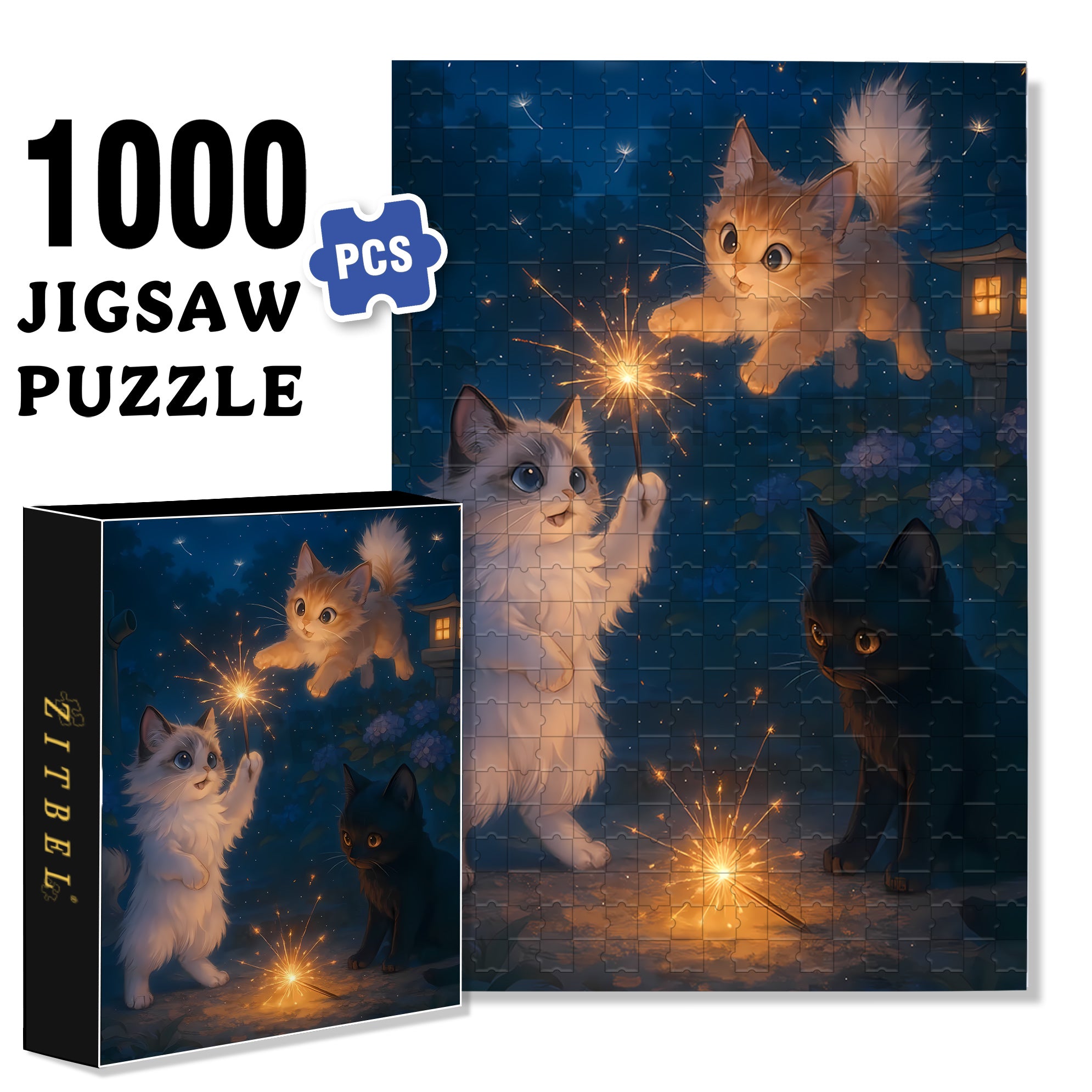 Light Fireworks 500pcs/1000pcs Jigsaw Puzzle, Scratch-Resistant, Interactive Family Game & Brain-Boosting DIY Decor, Perfect for Halloween, Christmas & New Year Gifts, Family Puzzle Game