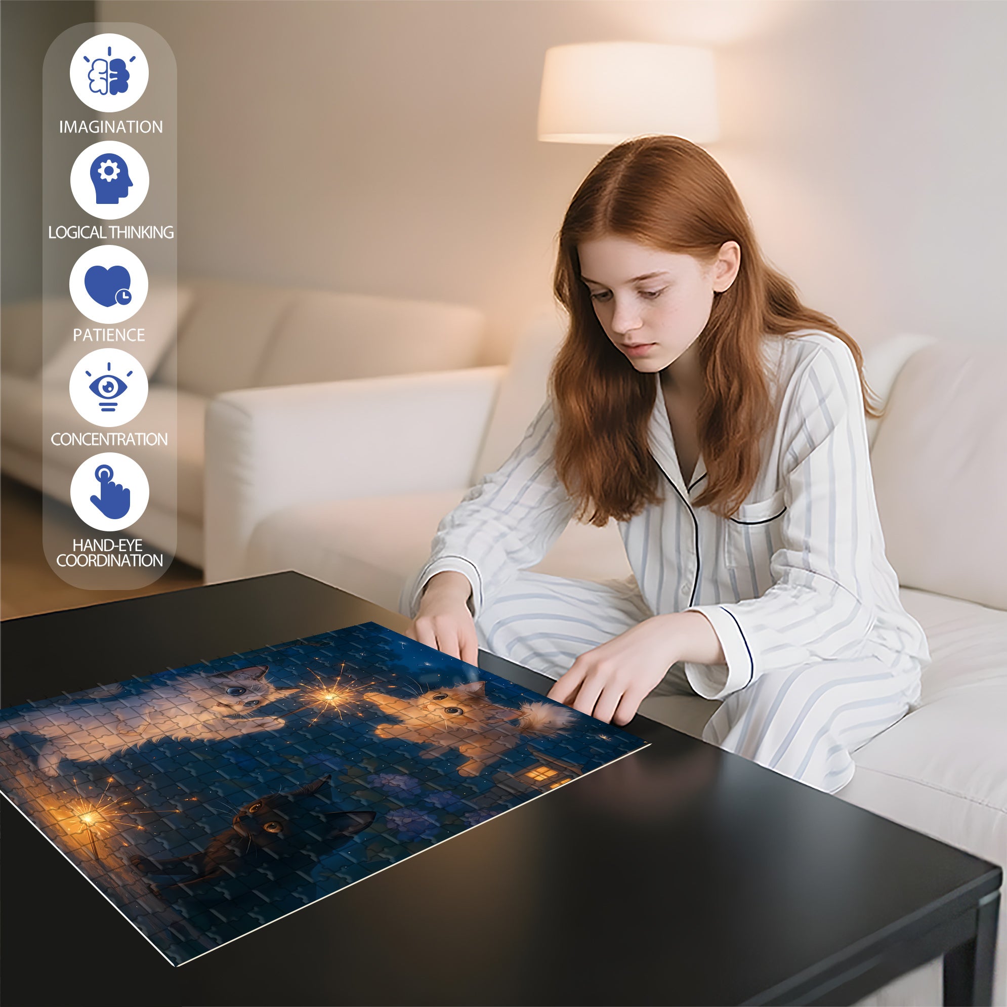 Light Fireworks 500pcs/1000pcs Jigsaw Puzzle, Scratch-Resistant, Interactive Family Game & Brain-Boosting DIY Decor, Perfect for Halloween, Christmas & New Year Gifts, Family Puzzle Game