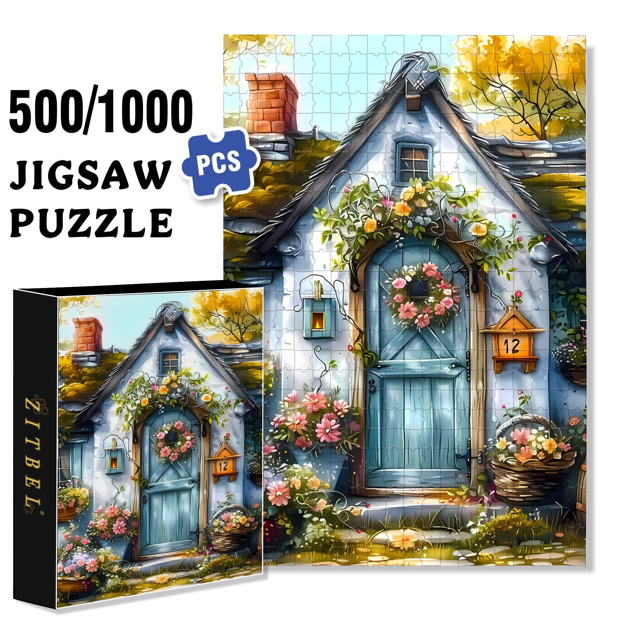 No.12 500pcs/1000pcs Jigsaw Puzzle, Scratch-Resistant, Interactive Family Game & Brain-Boosting DIY Decor, Perfect for Halloween, Christmas & New Year Gifts, Family Puzzle Game