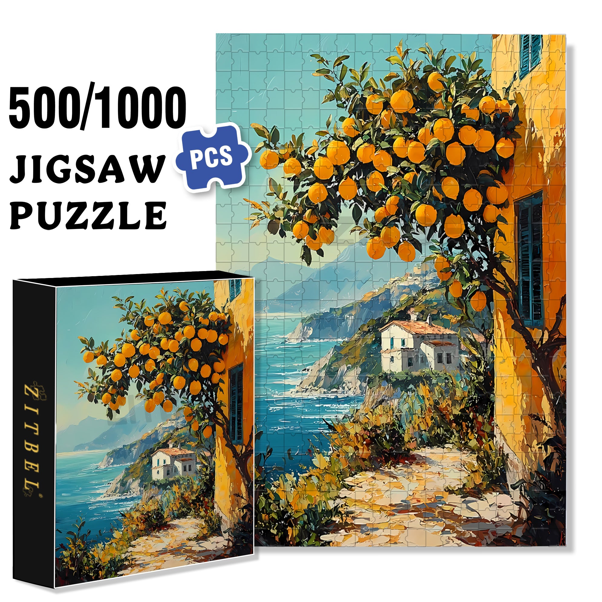 Orange Tree 500pcs/1000pcs Jigsaw Puzzle, Scratch-Resistant, Interactive Family Game & Brain-Boosting DIY Decor, Perfect for Halloween, Christmas & New Year Gifts, Family Puzzle Game