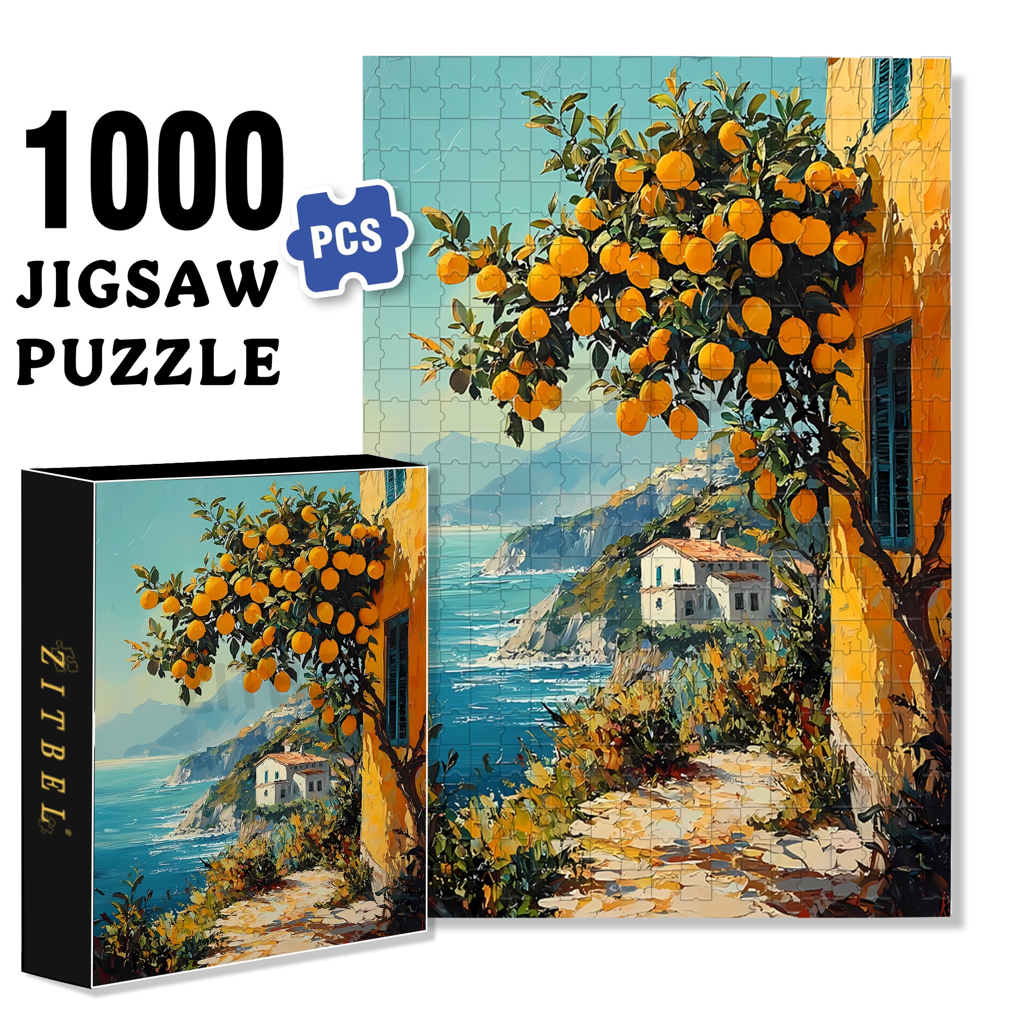 Orange Tree 500pcs/1000pcs Jigsaw Puzzle, Scratch-Resistant, Interactive Family Game & Brain-Boosting DIY Decor, Perfect for Halloween, Christmas & New Year Gifts, Family Puzzle Game