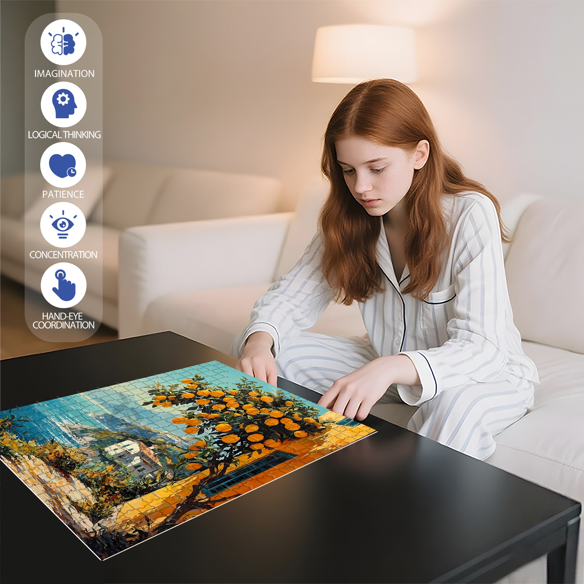 Orange Tree 500pcs/1000pcs Jigsaw Puzzle, Scratch-Resistant, Interactive Family Game & Brain-Boosting DIY Decor, Perfect for Halloween, Christmas & New Year Gifts, Family Puzzle Game