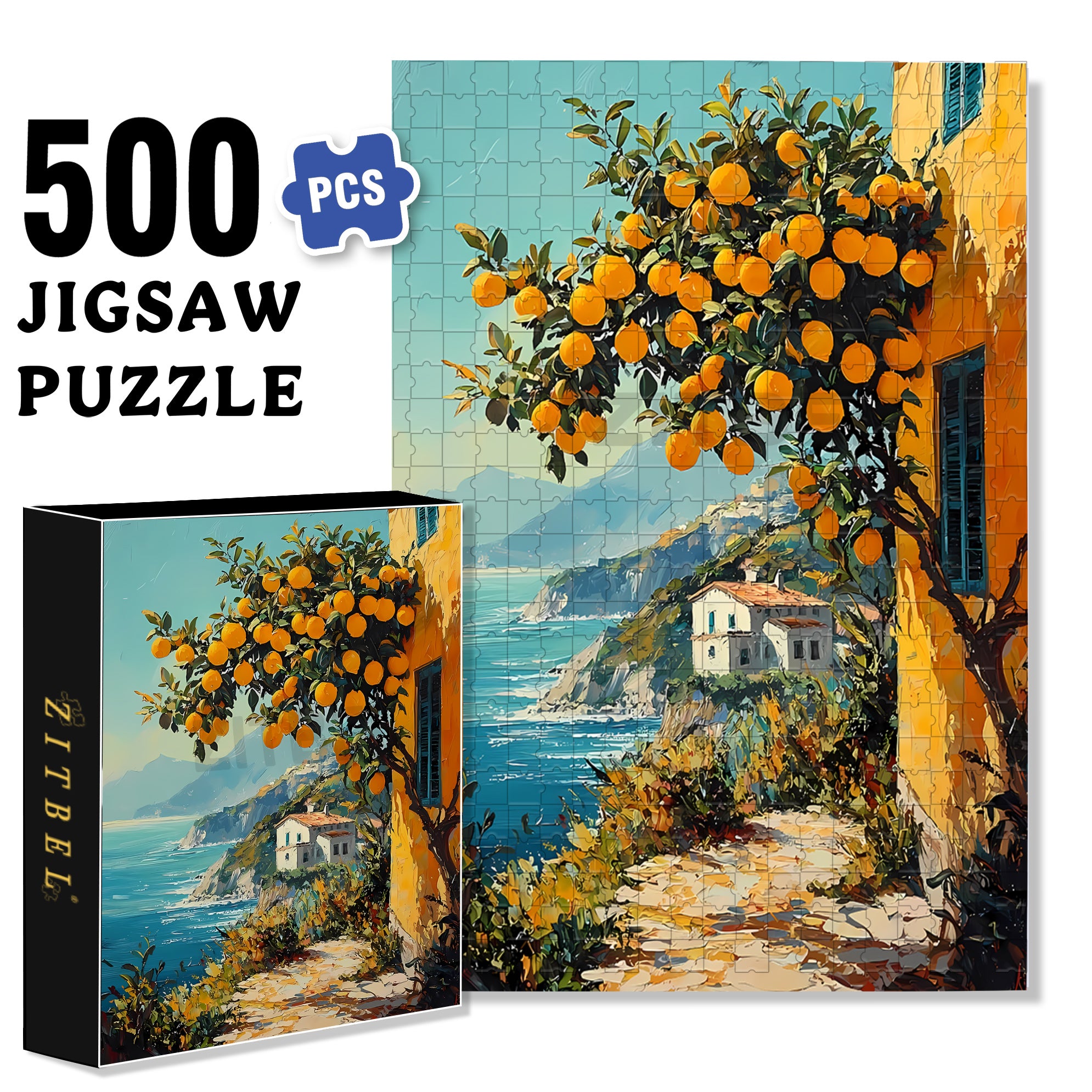 Orange Tree 500pcs/1000pcs Jigsaw Puzzle, Scratch-Resistant, Interactive Family Game & Brain-Boosting DIY Decor, Perfect for Halloween, Christmas & New Year Gifts, Family Puzzle Game