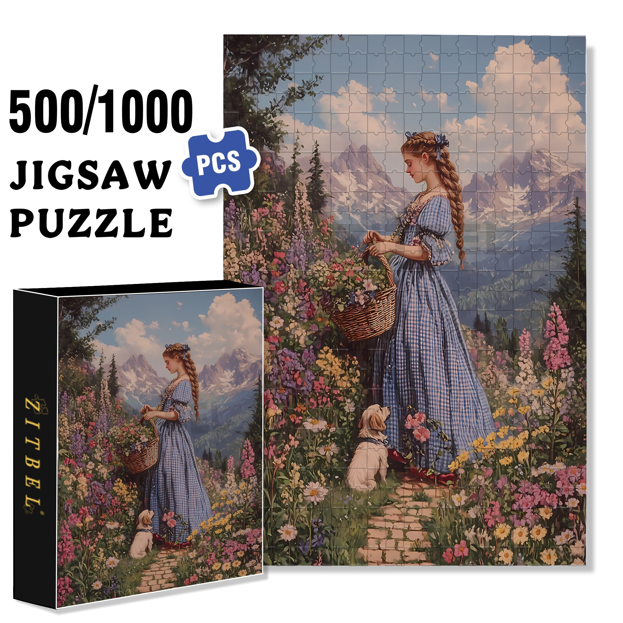 Picking Flowers 500pcs/1000pcs Jigsaw Puzzle, Scratch-Resistant, Interactive Family Game & Brain-Boosting DIY Decor, Perfect for Halloween, Christmas & New Year Gifts, Family Puzzle Game