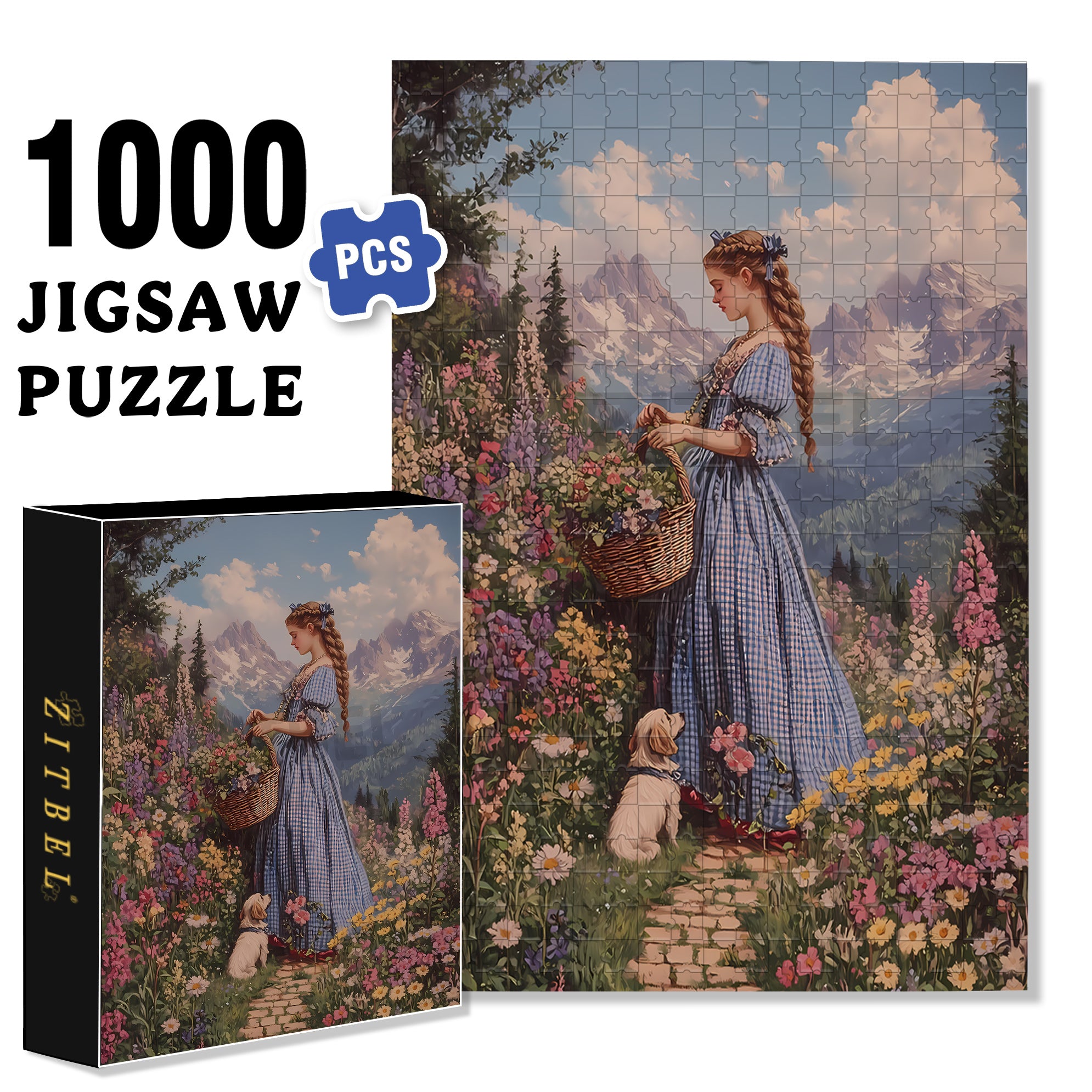 Picking Flowers 500pcs/1000pcs Jigsaw Puzzle, Scratch-Resistant, Interactive Family Game & Brain-Boosting DIY Decor, Perfect for Halloween, Christmas & New Year Gifts, Family Puzzle Game