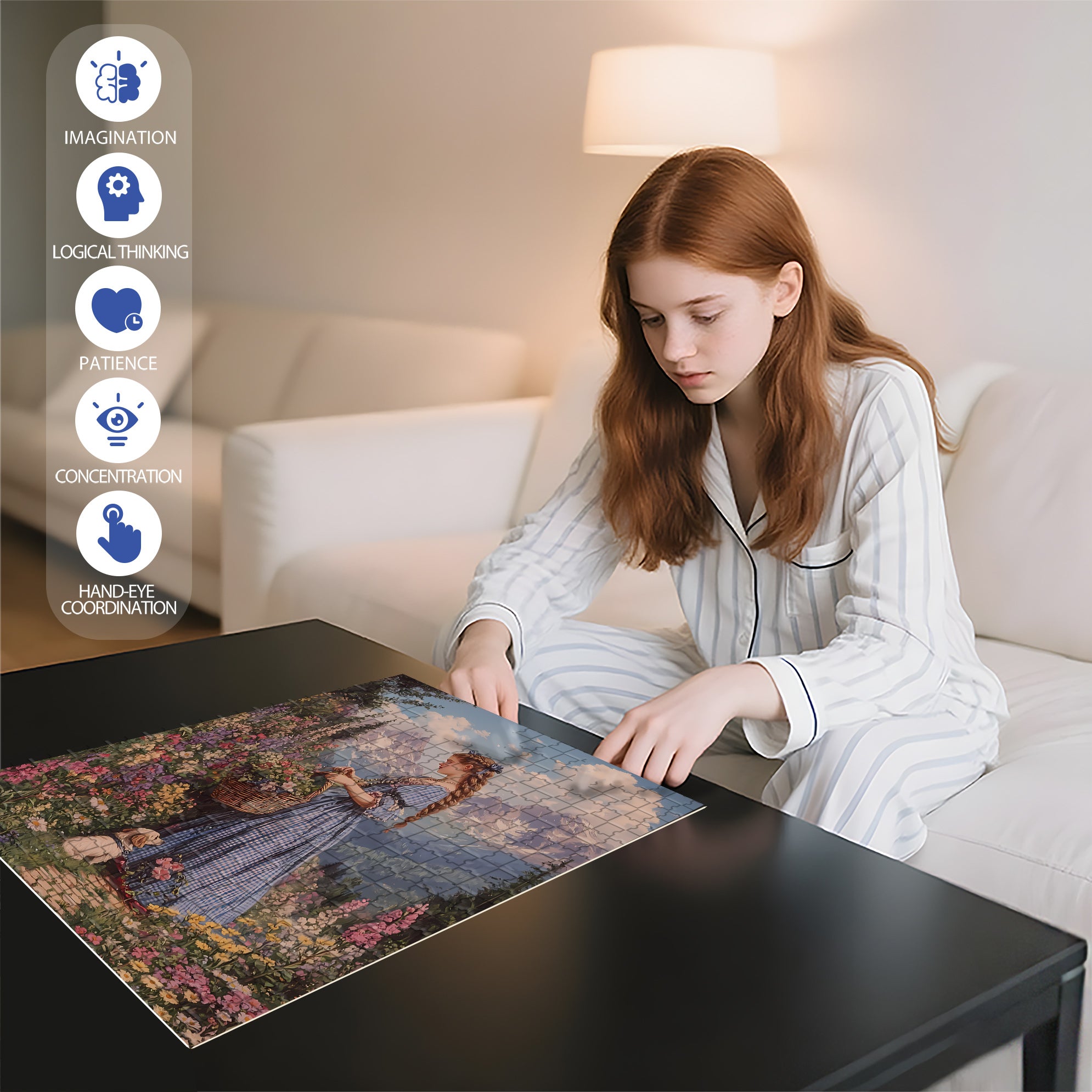 Picking Flowers 500pcs/1000pcs Jigsaw Puzzle, Scratch-Resistant, Interactive Family Game & Brain-Boosting DIY Decor, Perfect for Halloween, Christmas & New Year Gifts, Family Puzzle Game