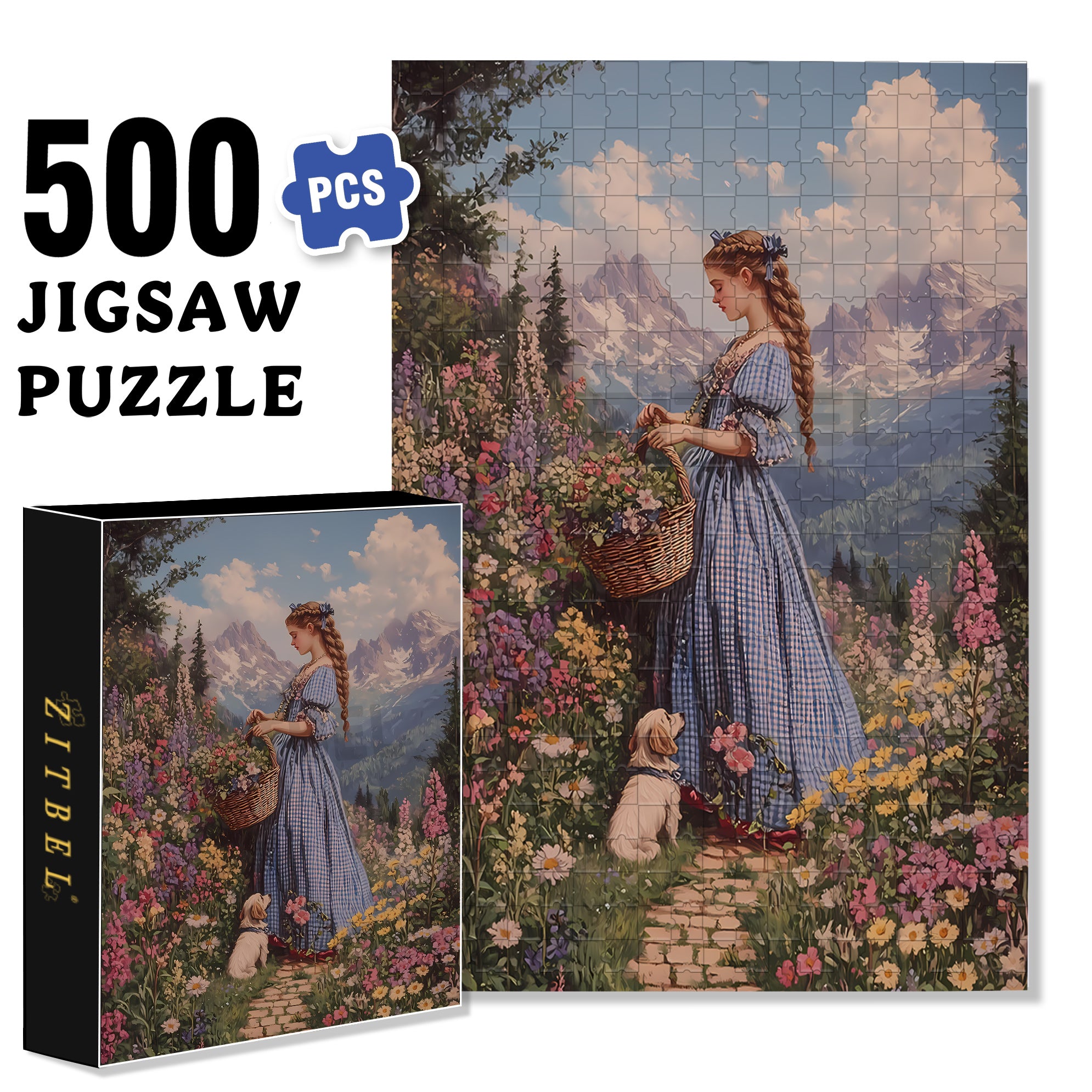 Picking Flowers 500pcs/1000pcs Jigsaw Puzzle, Scratch-Resistant, Interactive Family Game & Brain-Boosting DIY Decor, Perfect for Halloween, Christmas & New Year Gifts, Family Puzzle Game