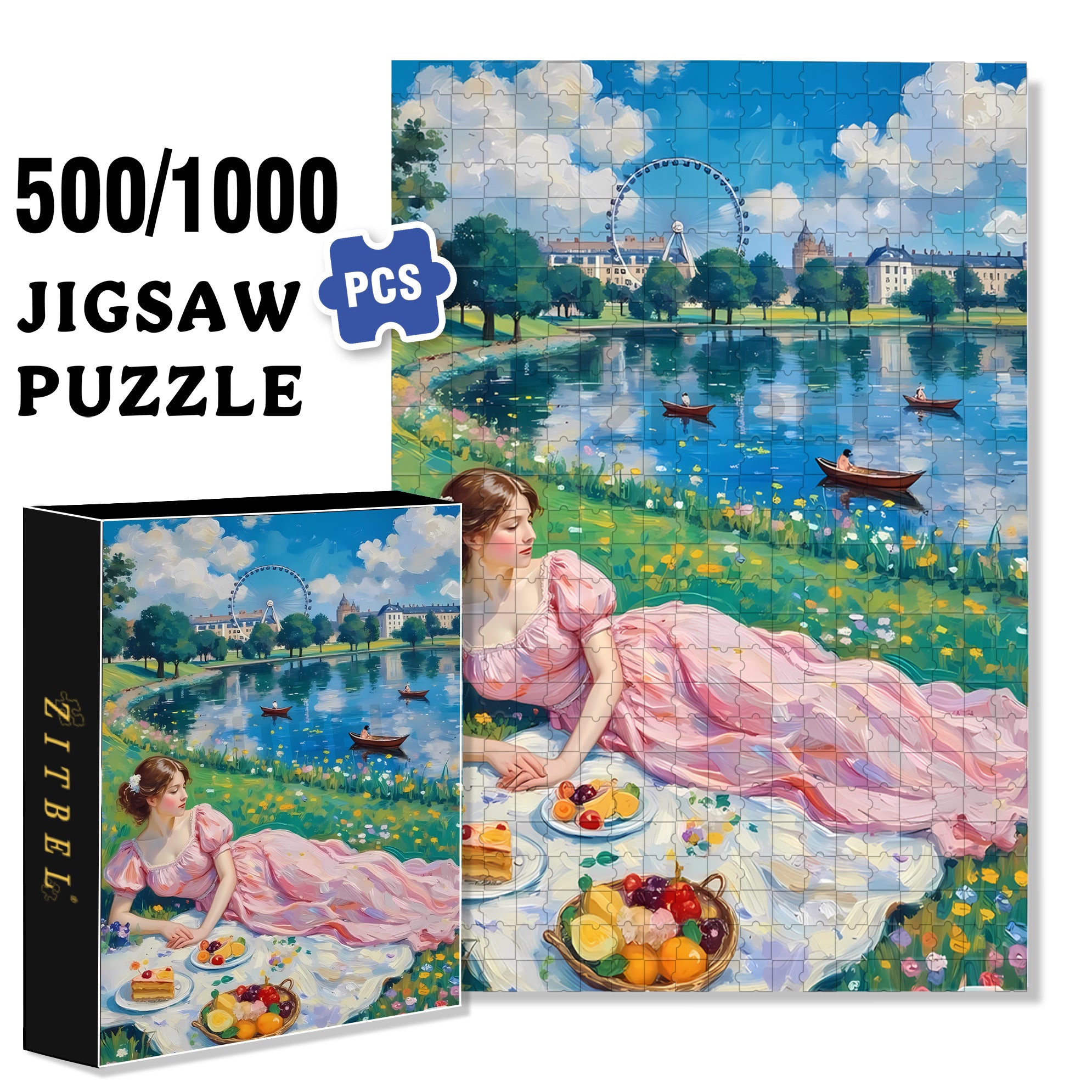 Picnic By The Lake 500pcs/1000pcs Jigsaw Puzzle, Scratch-Resistant, Interactive Family Game & Brain-Boosting DIY Decor, Perfect for Halloween, Christmas & New Year Gifts, Family Puzzle Game