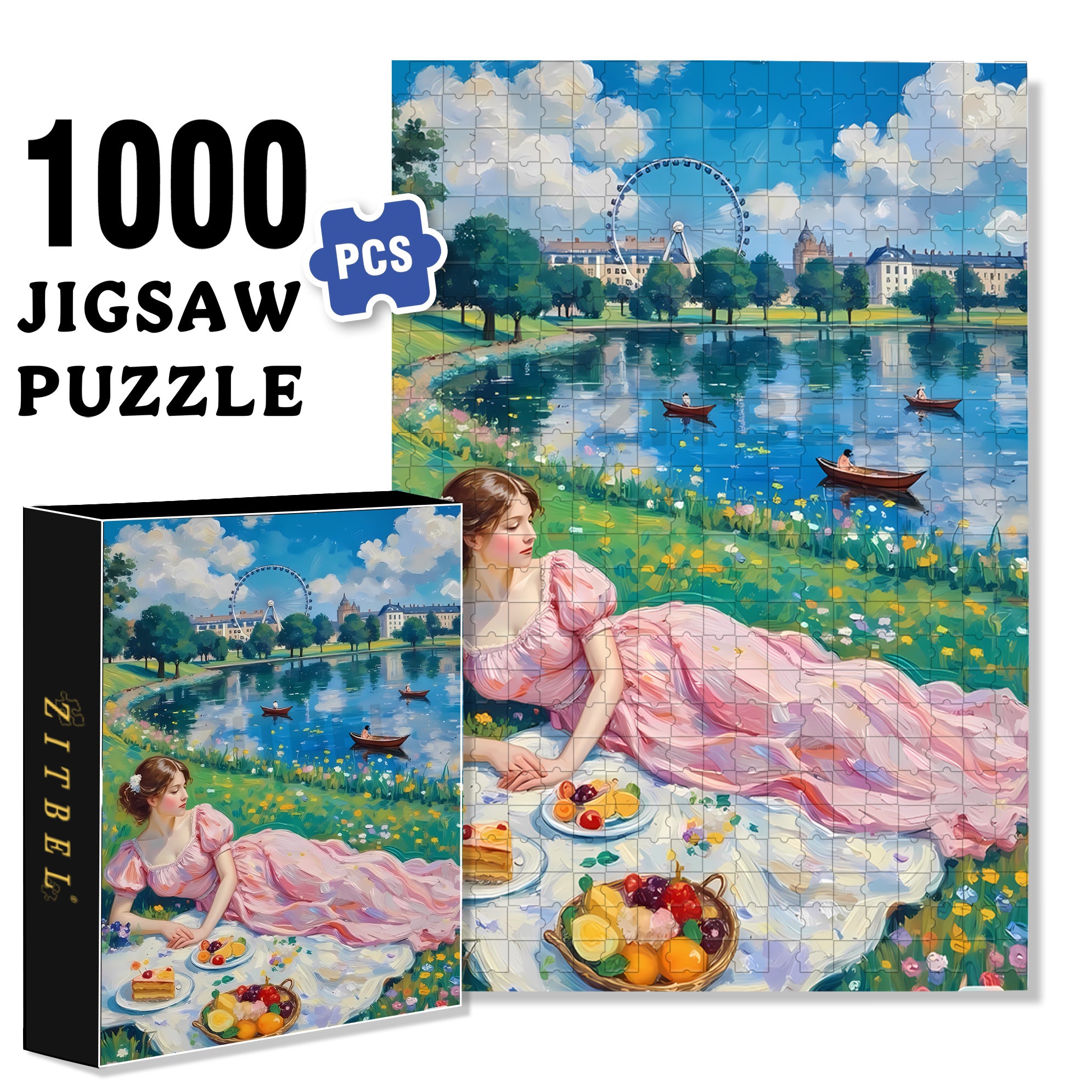 Picnic By The Lake 500pcs/1000pcs Jigsaw Puzzle, Scratch-Resistant, Interactive Family Game & Brain-Boosting DIY Decor, Perfect for Halloween, Christmas & New Year Gifts, Family Puzzle Game