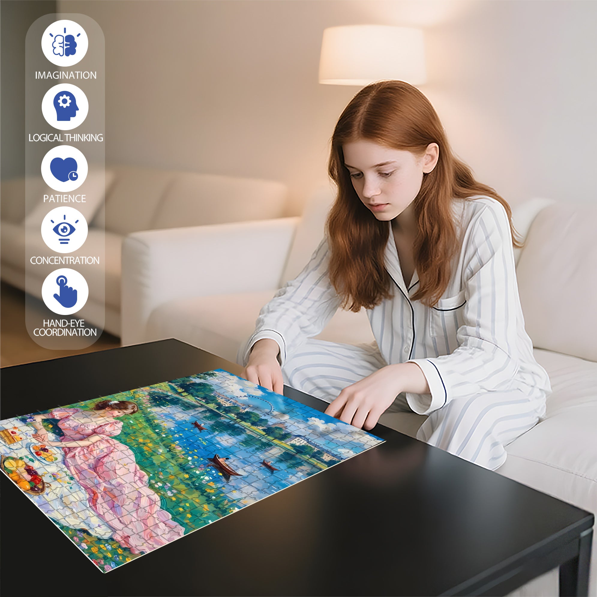 Picnic By The Lake 500pcs/1000pcs Jigsaw Puzzle, Scratch-Resistant, Interactive Family Game & Brain-Boosting DIY Decor, Perfect for Halloween, Christmas & New Year Gifts, Family Puzzle Game