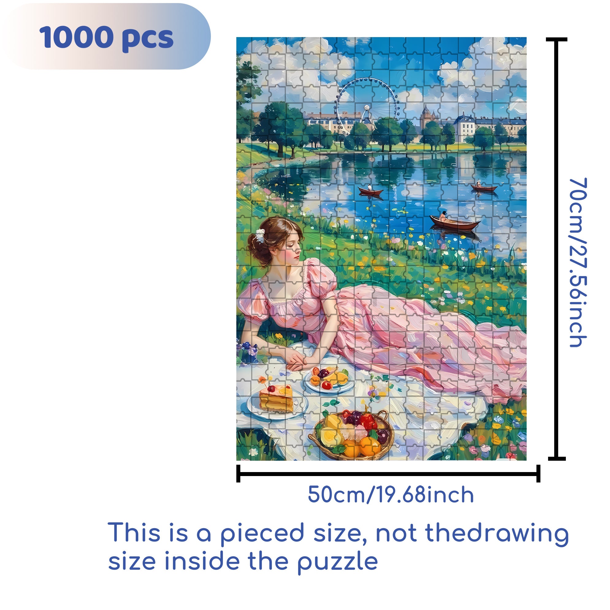 Picnic By The Lake 500pcs/1000pcs Jigsaw Puzzle, Scratch-Resistant, Interactive Family Game & Brain-Boosting DIY Decor, Perfect for Halloween, Christmas & New Year Gifts, Family Puzzle Game