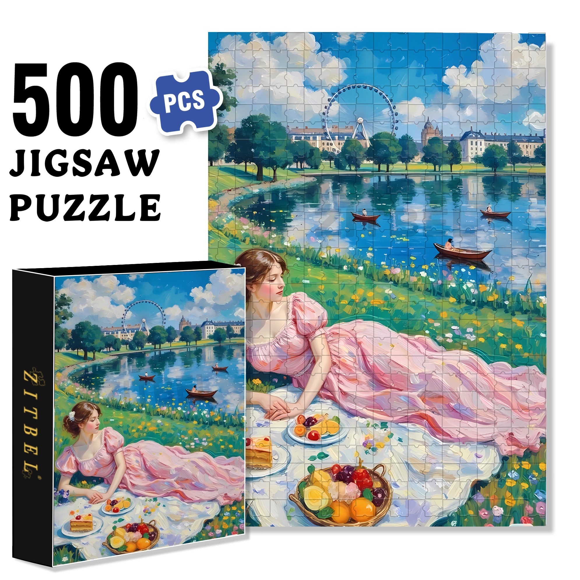 Picnic By The Lake 500pcs/1000pcs Jigsaw Puzzle, Scratch-Resistant, Interactive Family Game & Brain-Boosting DIY Decor, Perfect for Halloween, Christmas & New Year Gifts, Family Puzzle Game