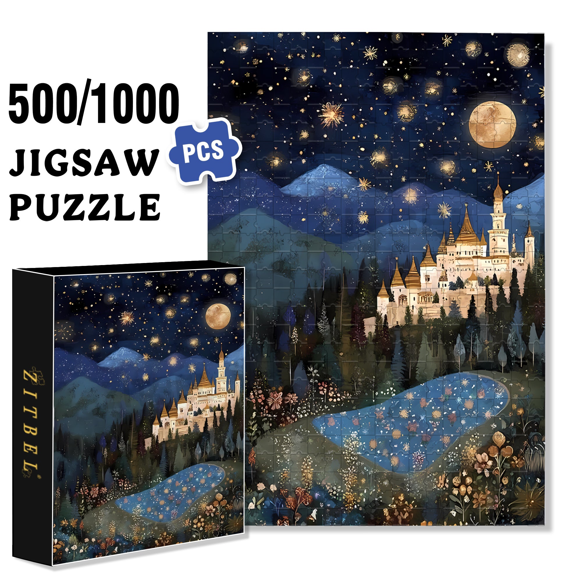 Quiet Moonlit Night 500pcs/1000pcs Jigsaw Puzzle, Scratch-Resistant, Interactive Family Game & Brain-Boosting DIY Decor, Perfect for Halloween, Christmas & New Year Gifts, Family Puzzle Game