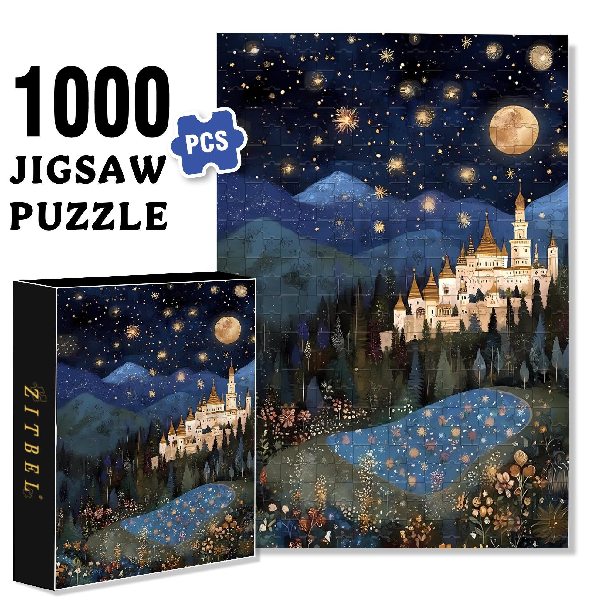 Quiet Moonlit Night 500pcs/1000pcs Jigsaw Puzzle, Scratch-Resistant, Interactive Family Game & Brain-Boosting DIY Decor, Perfect for Halloween, Christmas & New Year Gifts, Family Puzzle Game