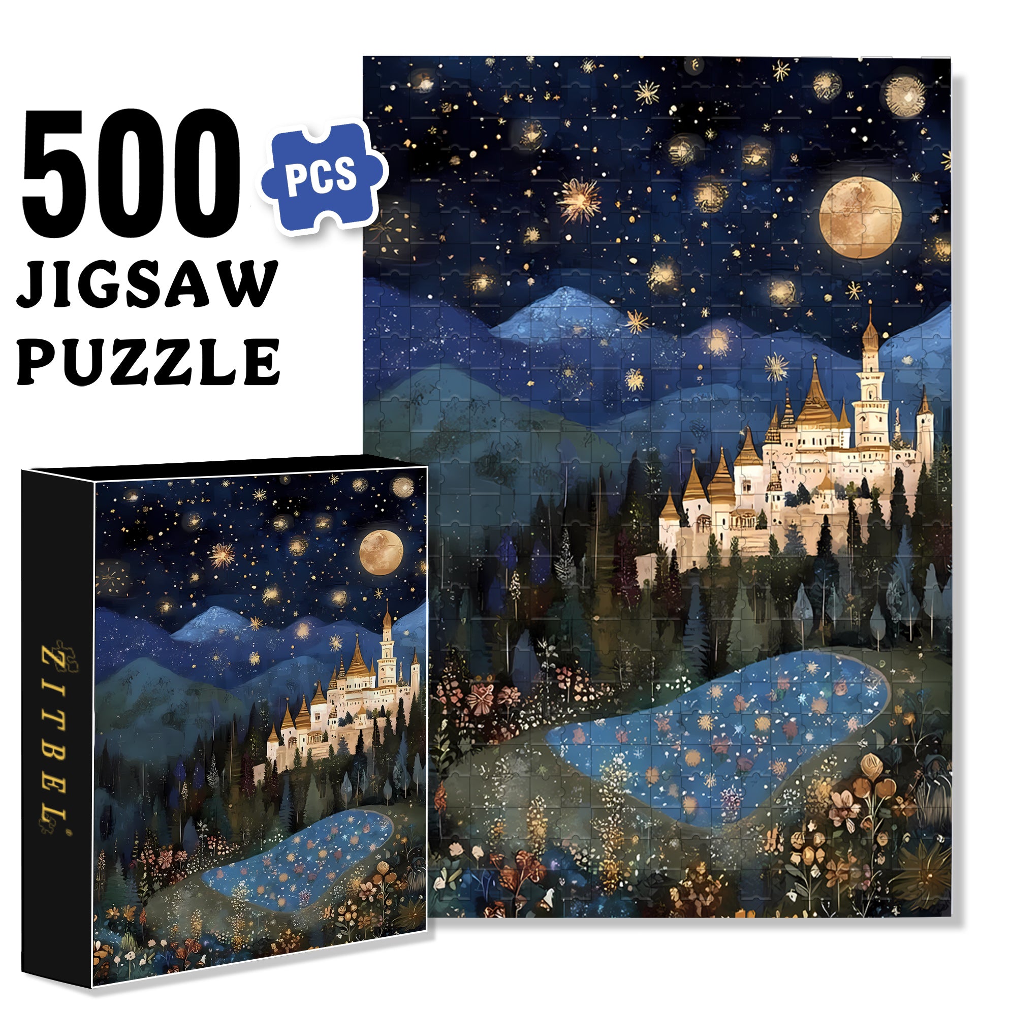 Quiet Moonlit Night 500pcs/1000pcs Jigsaw Puzzle, Scratch-Resistant, Interactive Family Game & Brain-Boosting DIY Decor, Perfect for Halloween, Christmas & New Year Gifts, Family Puzzle Game