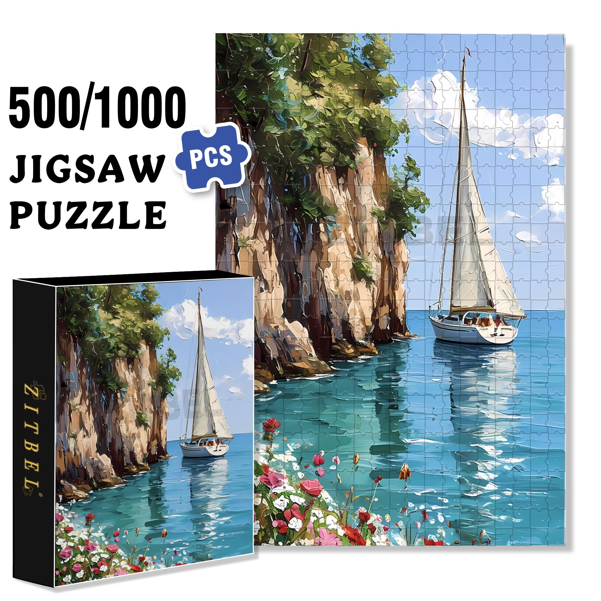 Set Sail 500pcs/1000pcs Jigsaw Puzzle, Scratch-Resistant, Interactive Family Game & Brain-Boosting DIY Decor, Perfect for Halloween, Christmas & New Year Gifts, Family Puzzle Game