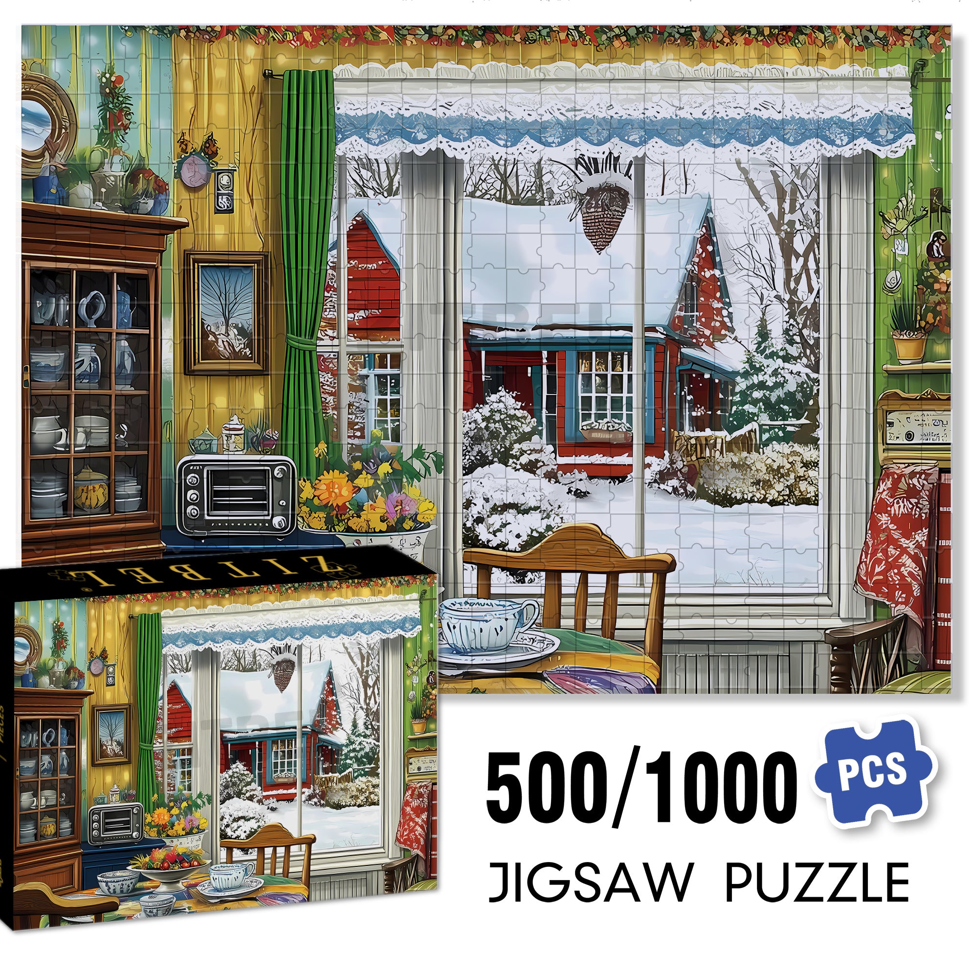 Snowy Day 500pcs/1000pcs Jigsaw Puzzle, Scratch-Resistant, Interactive Family Game & Brain-Boosting DIY Decor, Perfect for Halloween, Christmas & New Year Gifts, Family Puzzle Game