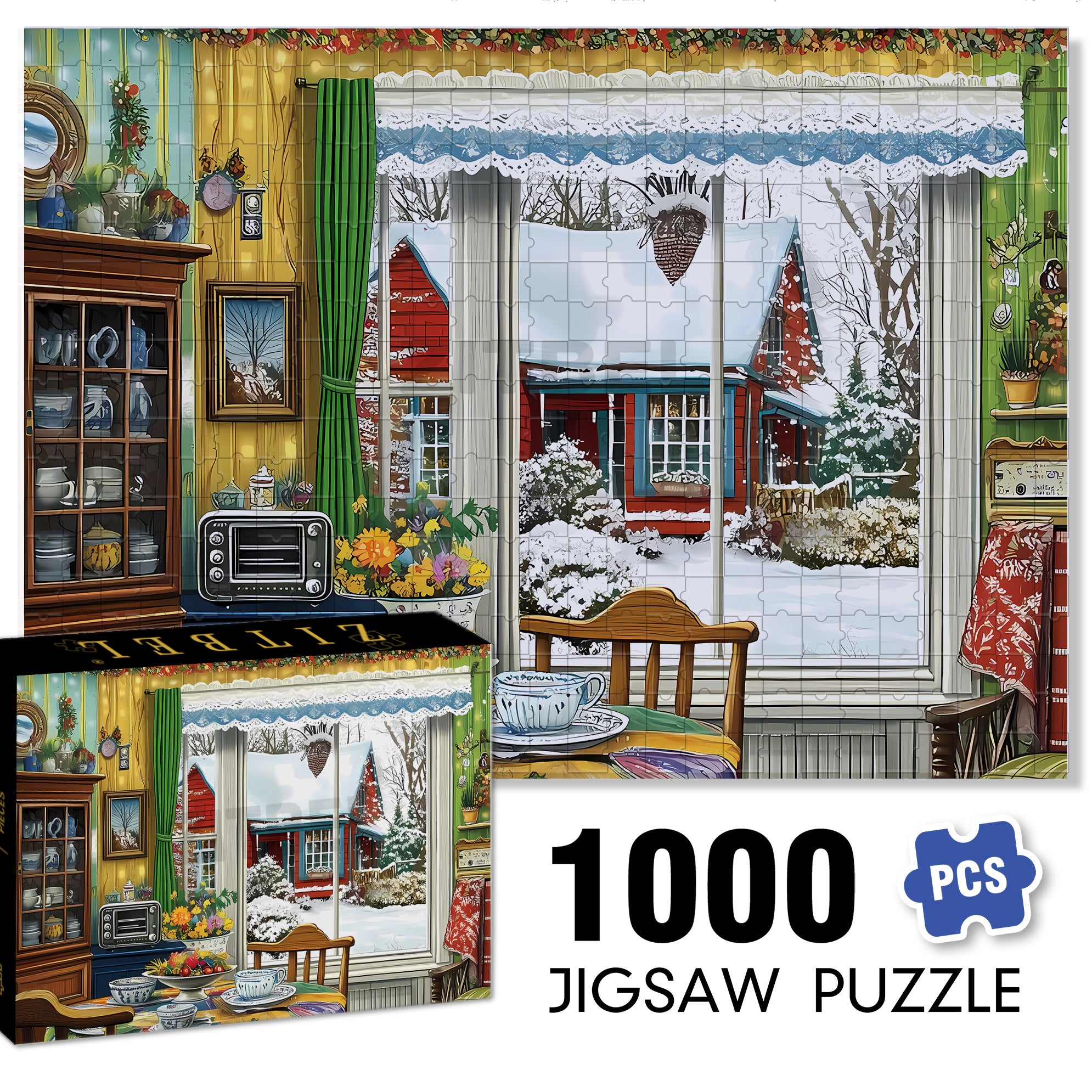 Snowy Day 500pcs/1000pcs Jigsaw Puzzle, Scratch-Resistant, Interactive Family Game & Brain-Boosting DIY Decor, Perfect for Halloween, Christmas & New Year Gifts, Family Puzzle Game