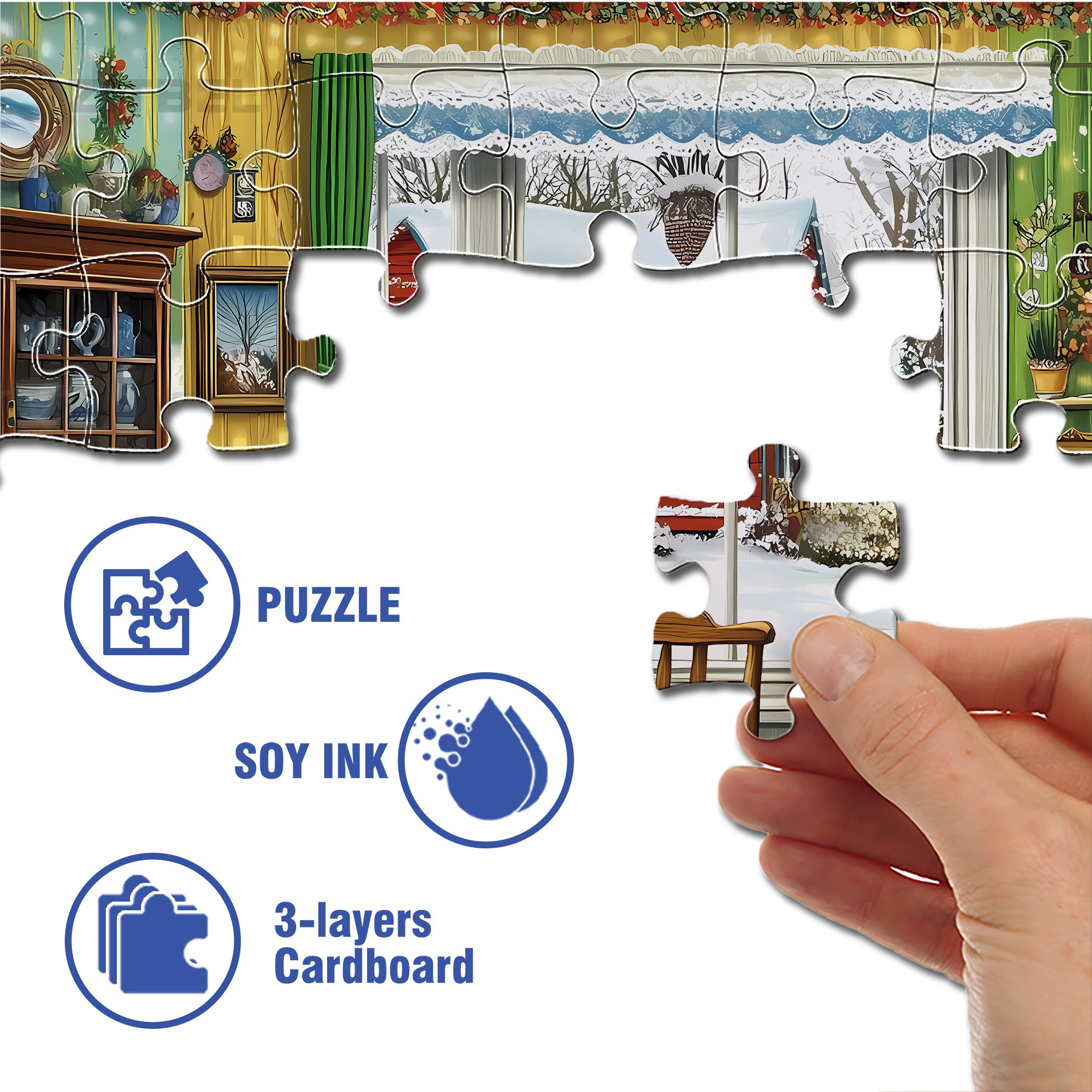 Snowy Day 500pcs/1000pcs Jigsaw Puzzle, Scratch-Resistant, Interactive Family Game & Brain-Boosting DIY Decor, Perfect for Halloween, Christmas & New Year Gifts, Family Puzzle Game