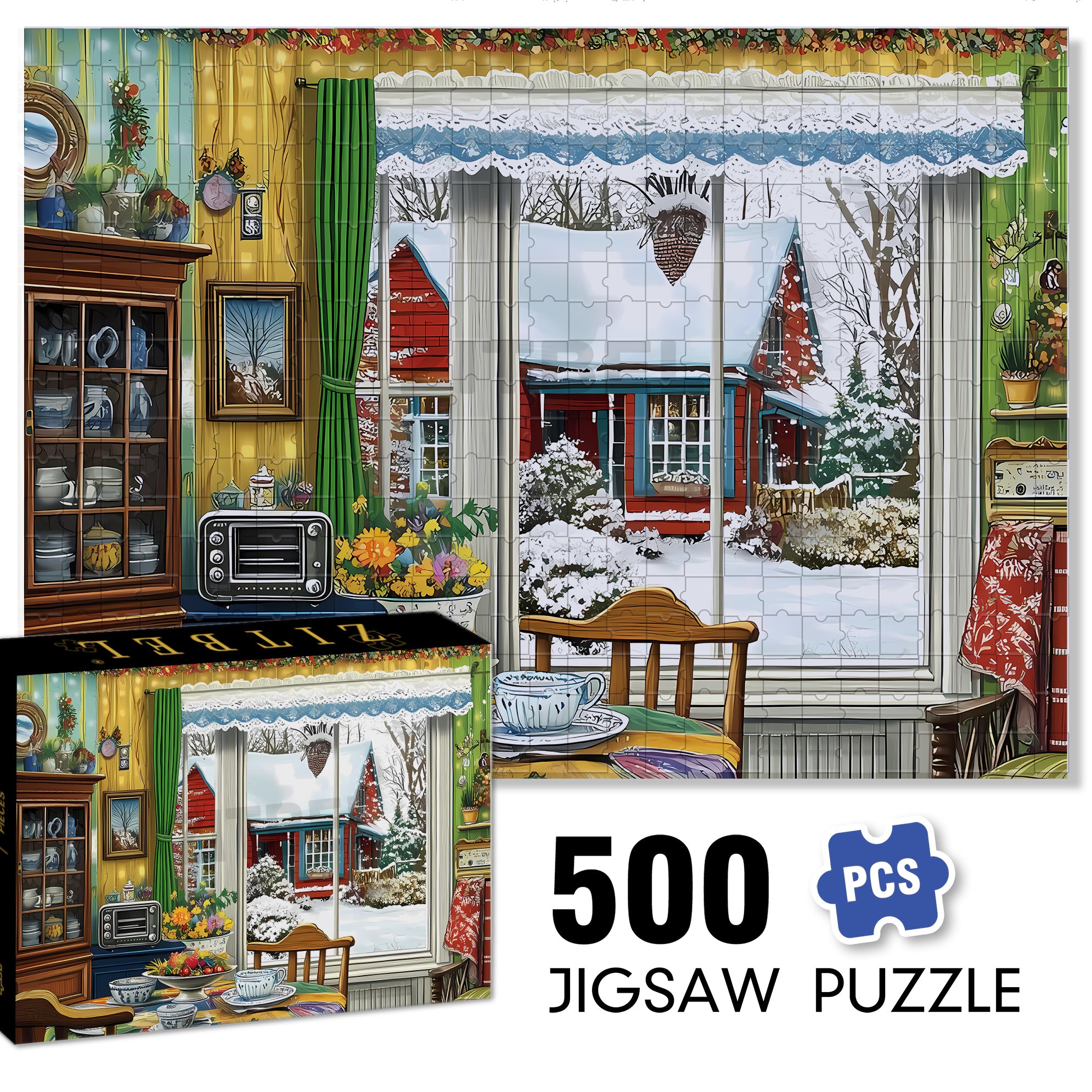 Snowy Day 500pcs/1000pcs Jigsaw Puzzle, Scratch-Resistant, Interactive Family Game & Brain-Boosting DIY Decor, Perfect for Halloween, Christmas & New Year Gifts, Family Puzzle Game