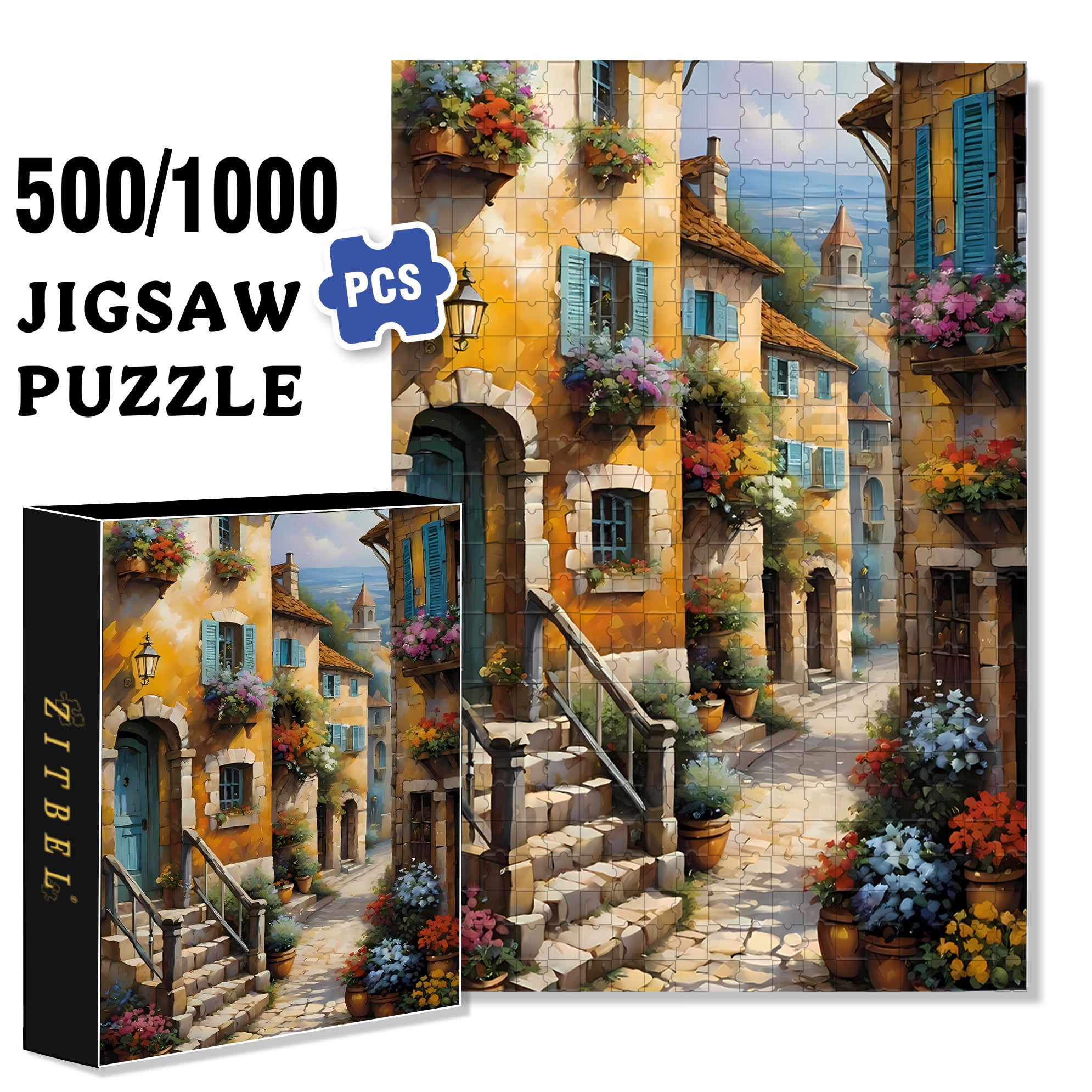 Stone Houses 500pcs/1000pcs Jigsaw Puzzle, Scratch-Resistant, Interactive Family Game & Brain-Boosting DIY Decor, Perfect for Halloween, Christmas & New Year Gifts, Family Puzzle Game