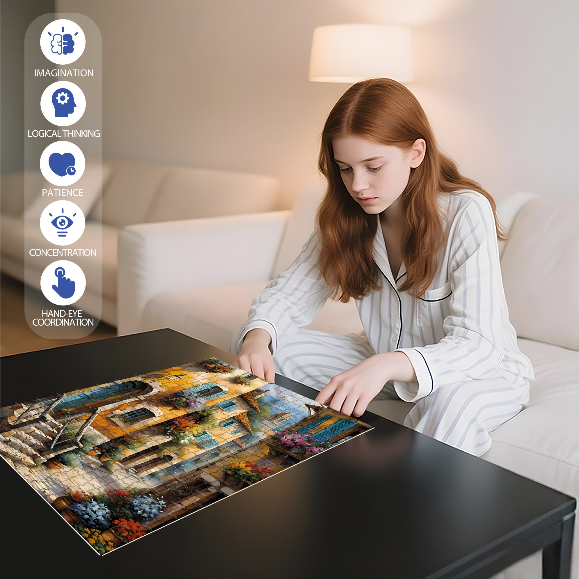 Stone Houses 500pcs/1000pcs Jigsaw Puzzle, Scratch-Resistant, Interactive Family Game & Brain-Boosting DIY Decor, Perfect for Halloween, Christmas & New Year Gifts, Family Puzzle Game