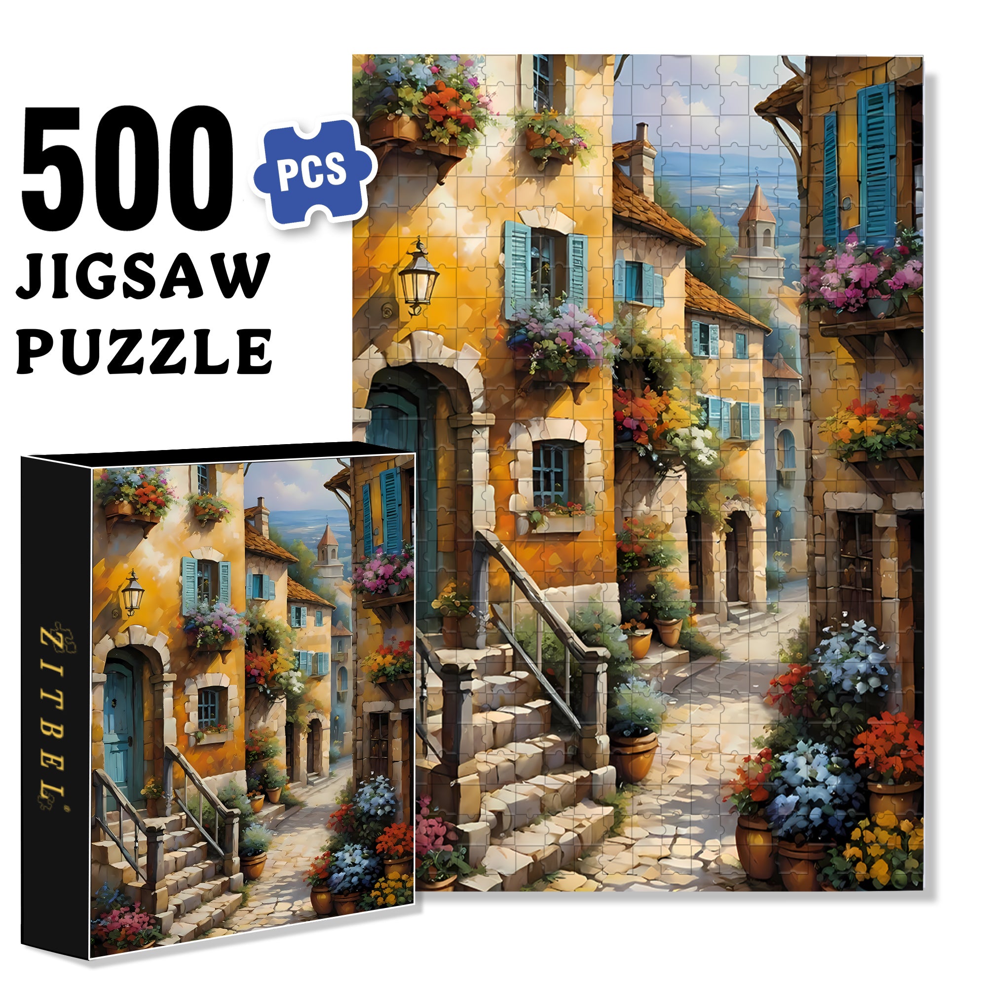 Stone Houses 500pcs/1000pcs Jigsaw Puzzle, Scratch-Resistant, Interactive Family Game & Brain-Boosting DIY Decor, Perfect for Halloween, Christmas & New Year Gifts, Family Puzzle Game