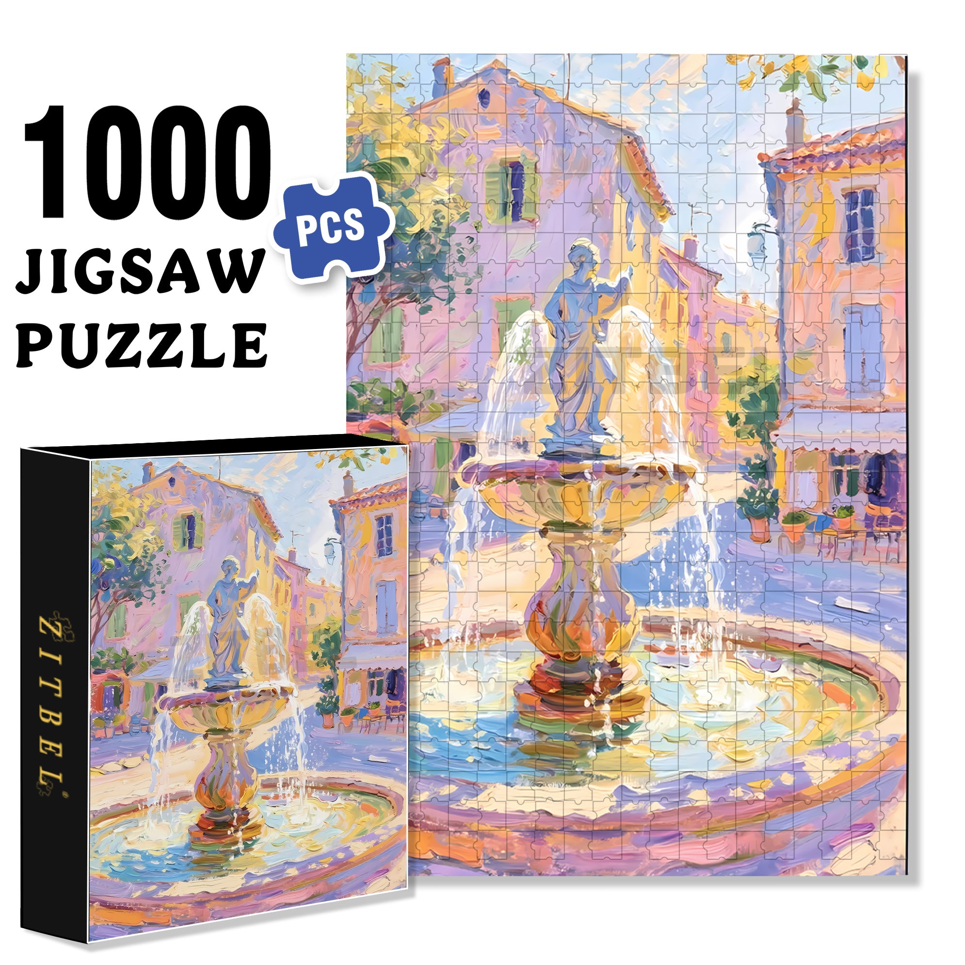 Street Fountain 500pcs/1000pcs Jigsaw Puzzle, Scratch-Resistant, Interactive Family Game & Brain-Boosting DIY Decor, Perfect for Halloween, Christmas & New Year Gifts, Family Puzzle Game