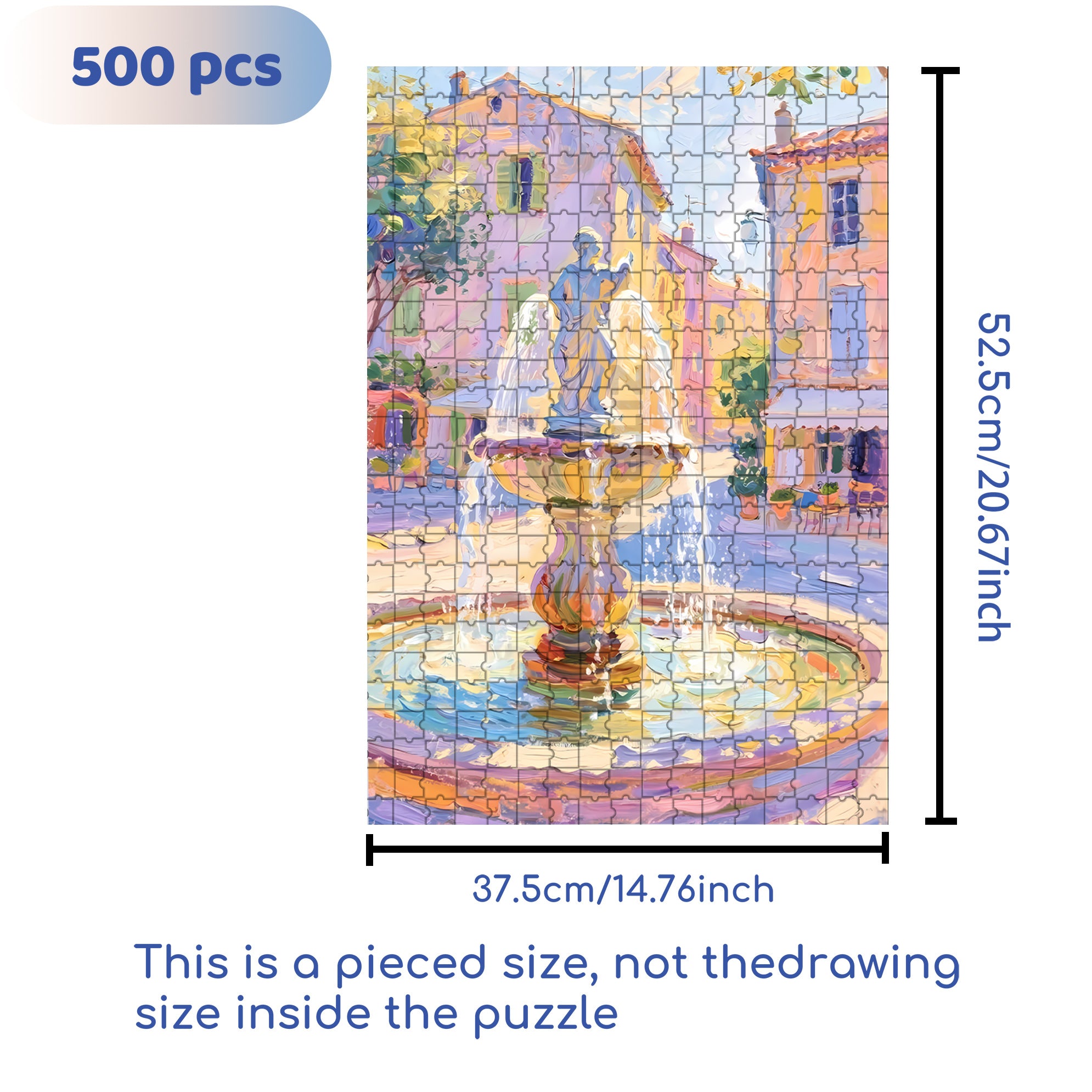 Street Fountain 500pcs/1000pcs Jigsaw Puzzle, Scratch-Resistant, Interactive Family Game & Brain-Boosting DIY Decor, Perfect for Halloween, Christmas & New Year Gifts, Family Puzzle Game