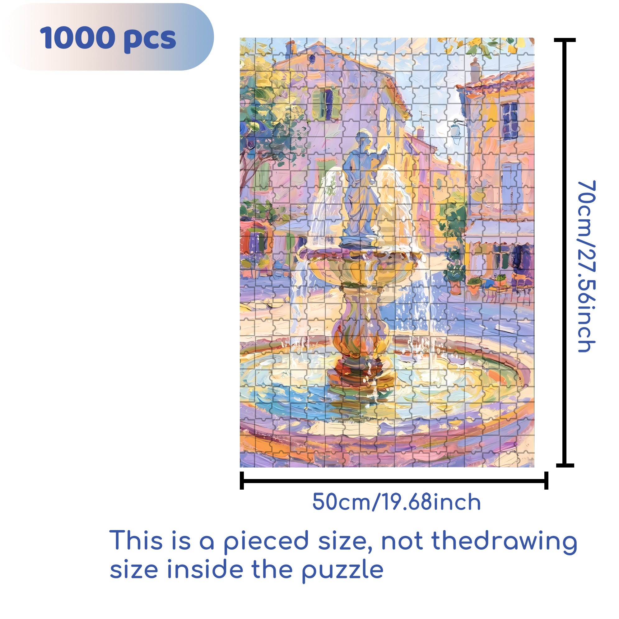 Street Fountain 500pcs/1000pcs Jigsaw Puzzle, Scratch-Resistant, Interactive Family Game & Brain-Boosting DIY Decor, Perfect for Halloween, Christmas & New Year Gifts, Family Puzzle Game