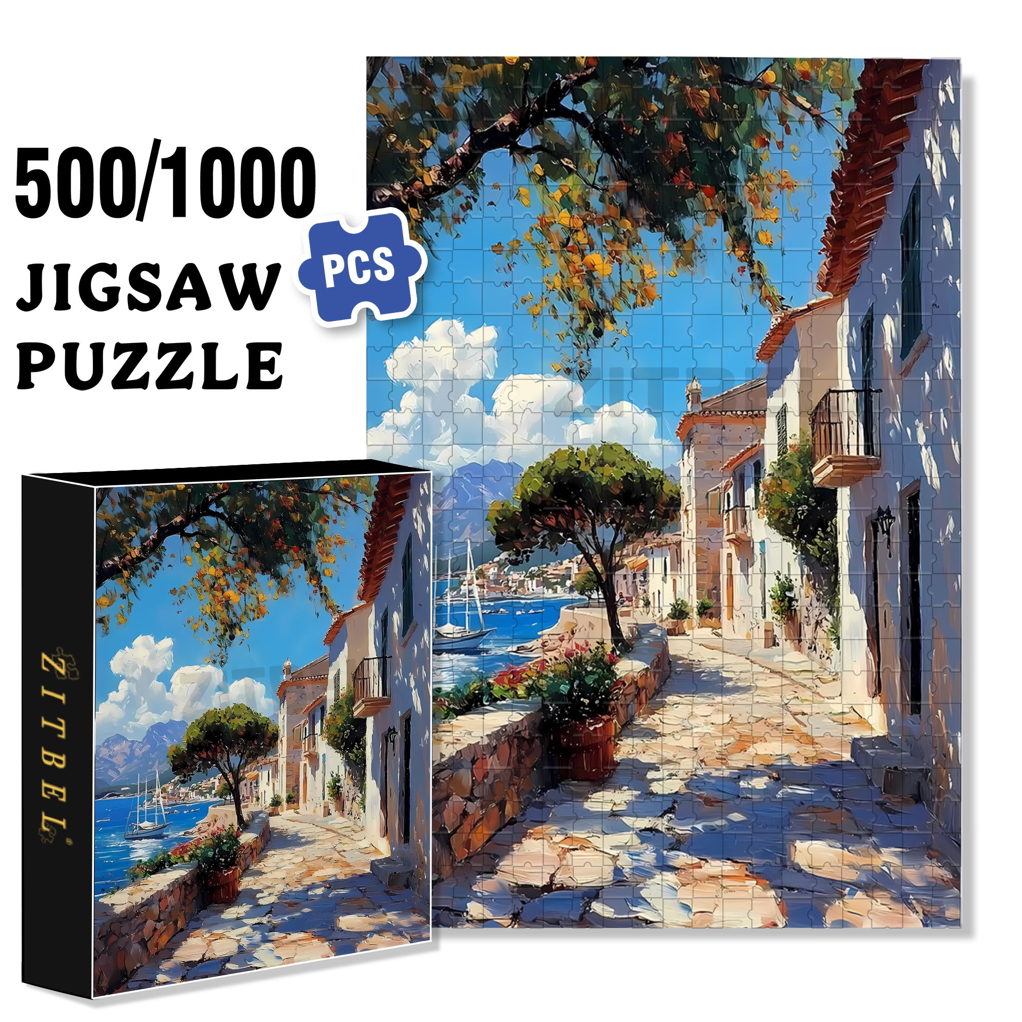 Sunny Day 500pcs/1000pcs Jigsaw Puzzle, Scratch-Resistant, Interactive Family Game & Brain-Boosting DIY Decor, Perfect for Halloween, Christmas & New Year Gifts, Family Puzzle Game