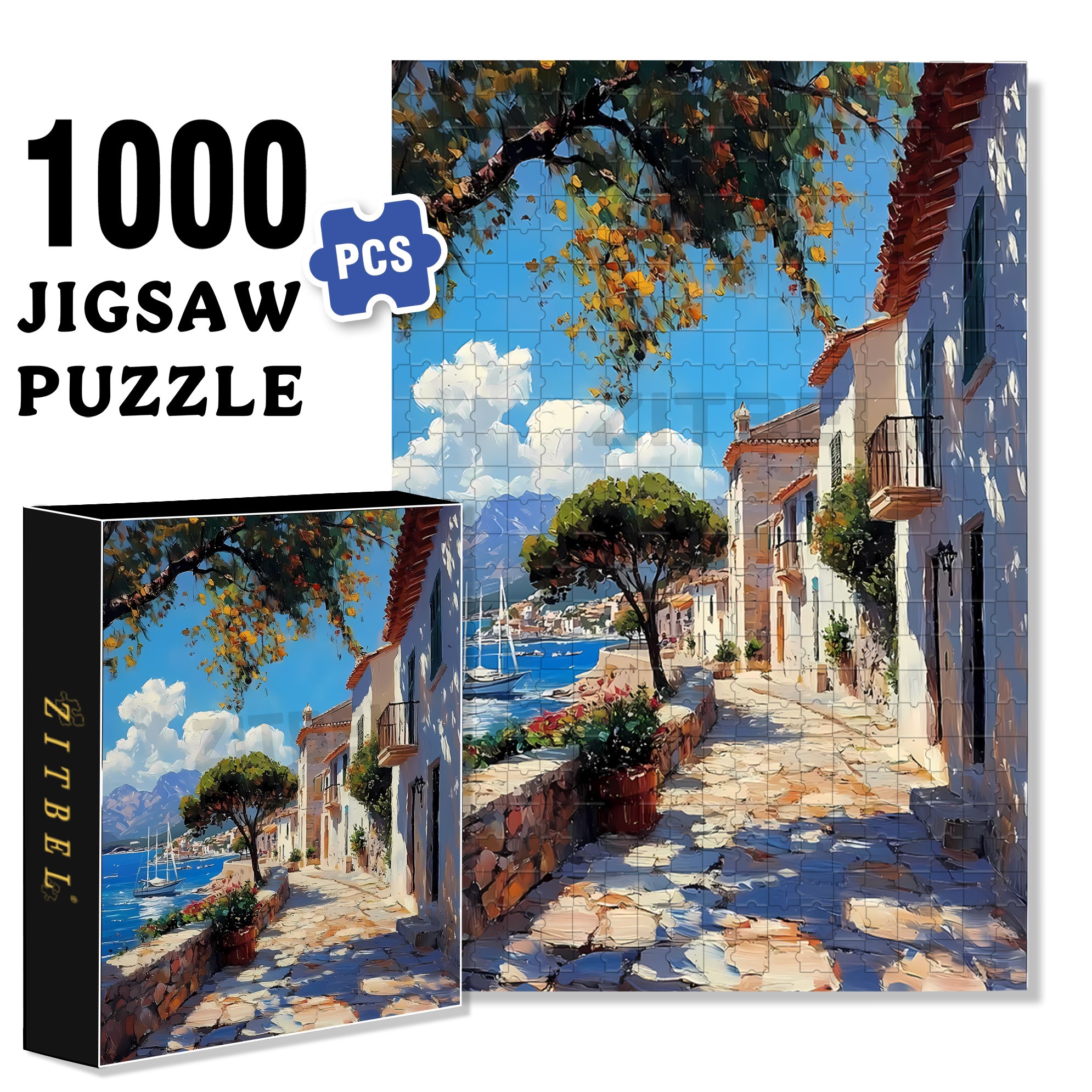 Sunny Day 500pcs/1000pcs Jigsaw Puzzle, Scratch-Resistant, Interactive Family Game & Brain-Boosting DIY Decor, Perfect for Halloween, Christmas & New Year Gifts, Family Puzzle Game