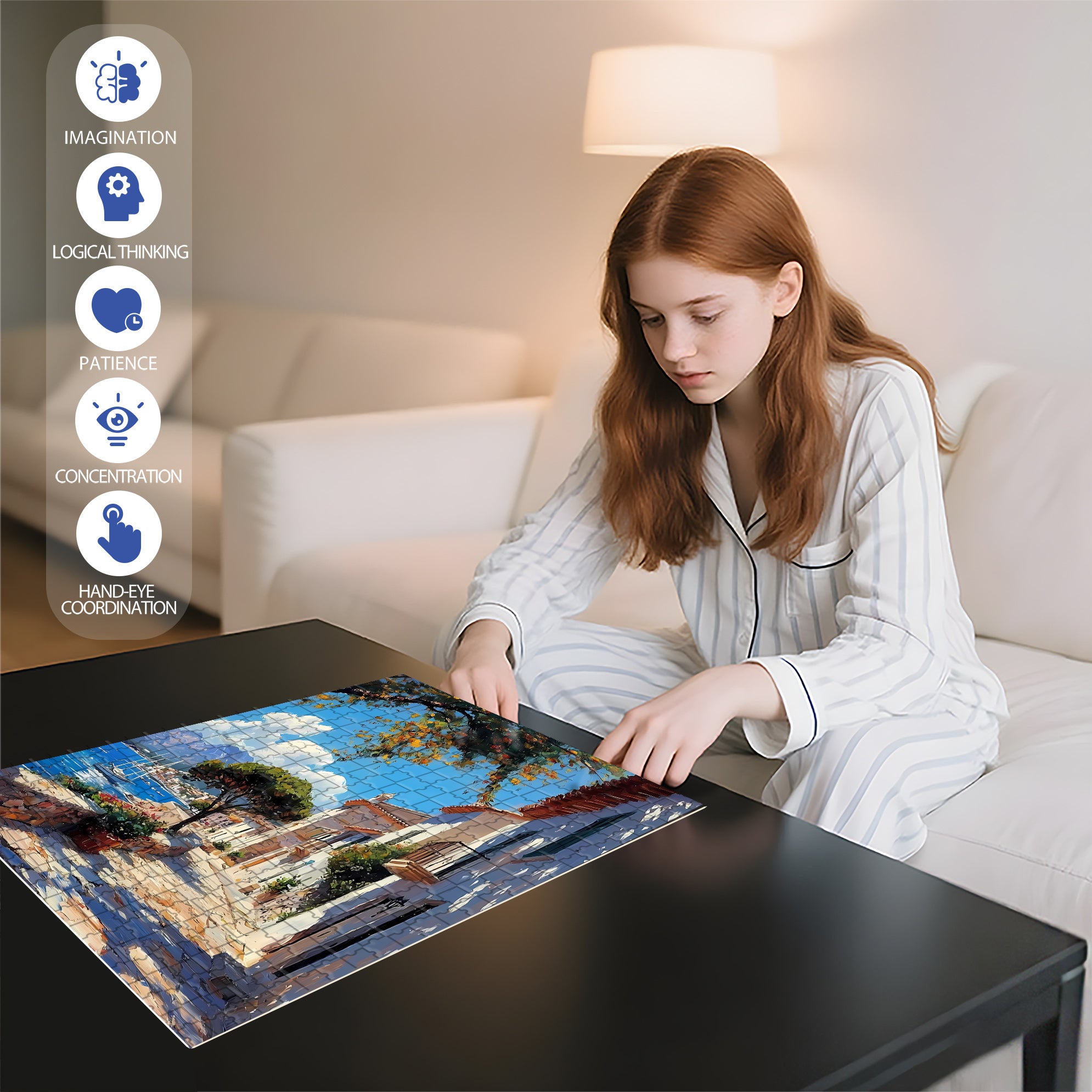 Sunny Day 500pcs/1000pcs Jigsaw Puzzle, Scratch-Resistant, Interactive Family Game & Brain-Boosting DIY Decor, Perfect for Halloween, Christmas & New Year Gifts, Family Puzzle Game