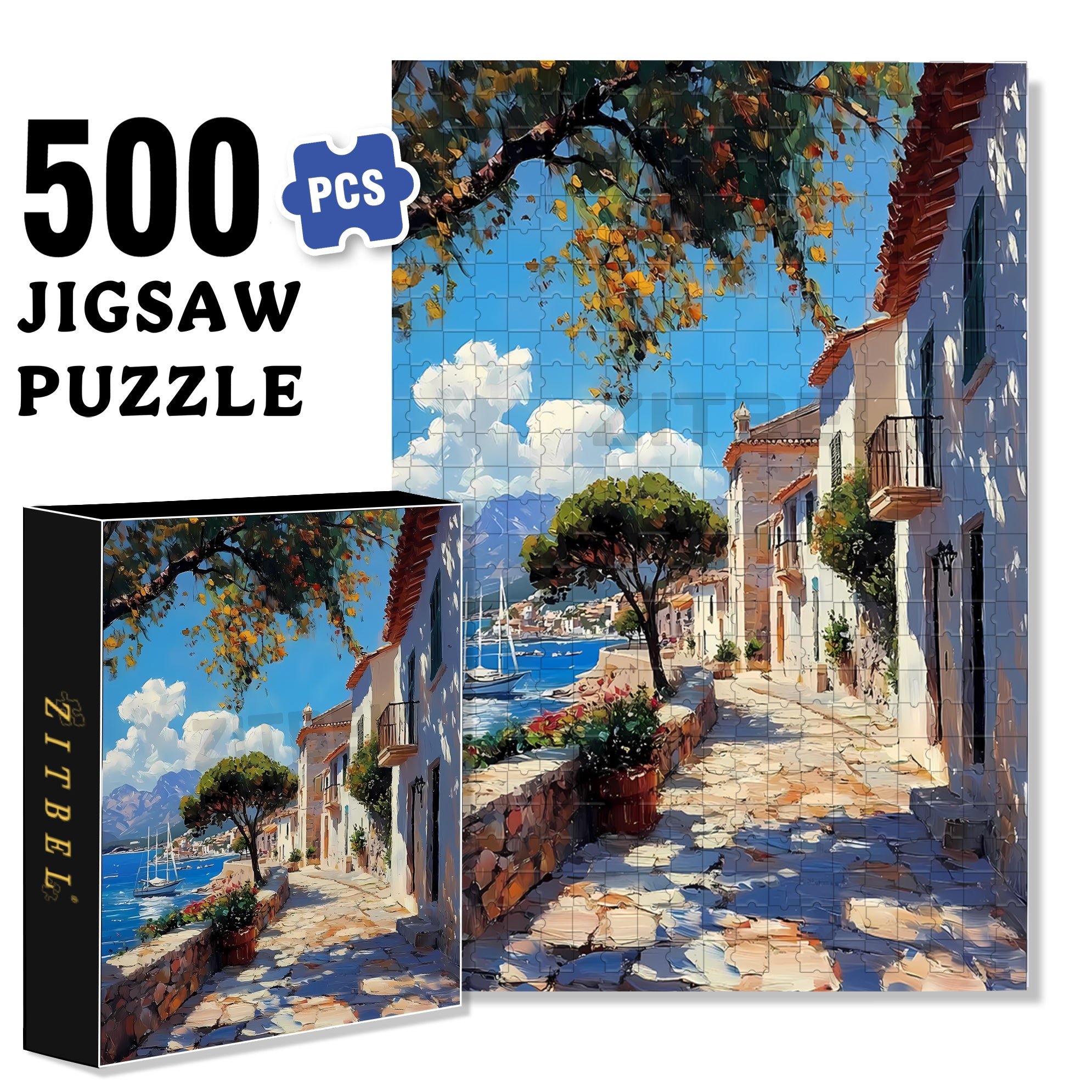 Sunny Day 500pcs/1000pcs Jigsaw Puzzle, Scratch-Resistant, Interactive Family Game & Brain-Boosting DIY Decor, Perfect for Halloween, Christmas & New Year Gifts, Family Puzzle Game