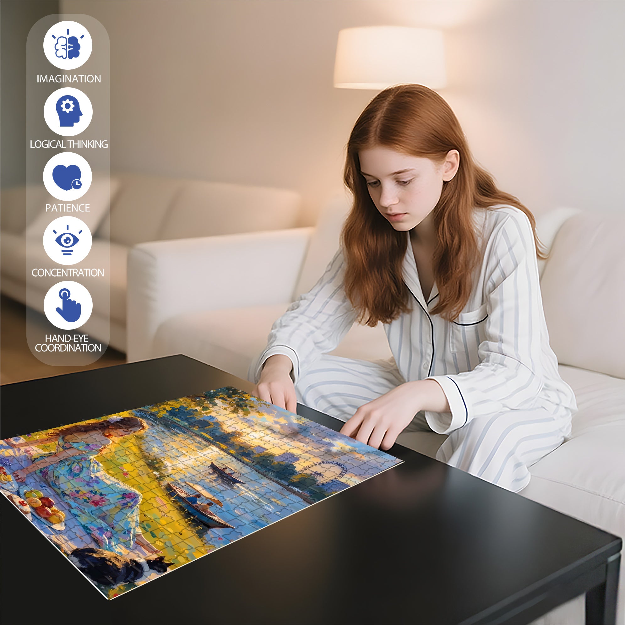 Sunset By The Lake 500pcs/1000pcs Jigsaw Puzzle, Scratch-Resistant, Interactive Family Game & Brain-Boosting DIY Decor, Perfect for Halloween, Christmas & New Year Gifts, Family Puzzle Game