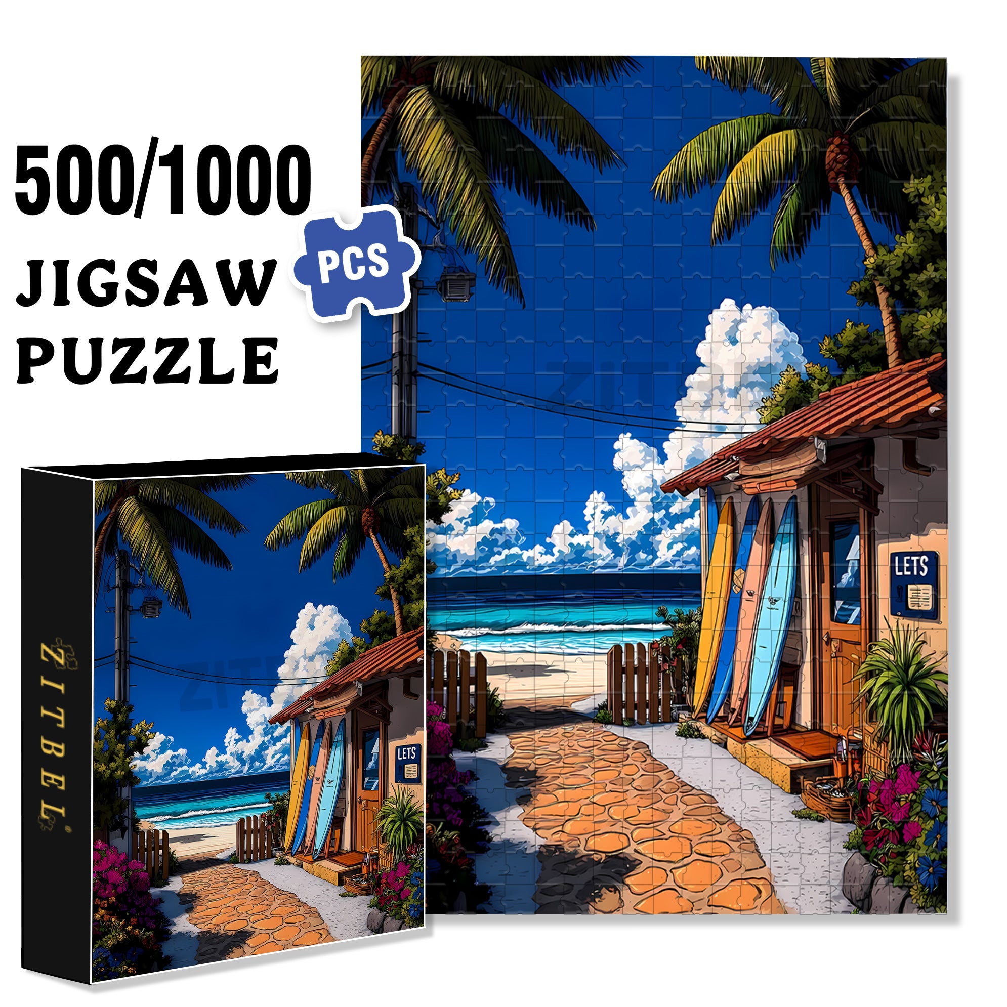 Surfboard 500pcs/1000pcs Jigsaw Puzzle, Scratch-Resistant, Interactive Family Game & Brain-Boosting DIY Decor, Perfect for Halloween, Christmas & New Year Gifts, Family Puzzle Game