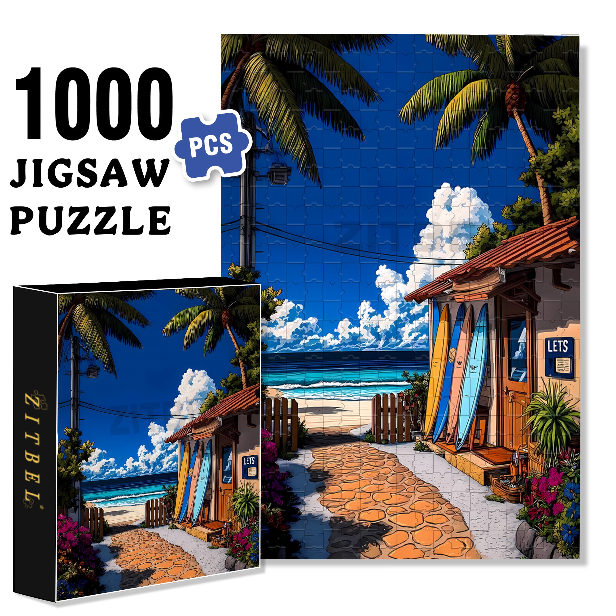 Surfboard 500pcs/1000pcs Jigsaw Puzzle, Scratch-Resistant, Interactive Family Game & Brain-Boosting DIY Decor, Perfect for Halloween, Christmas & New Year Gifts, Family Puzzle Game