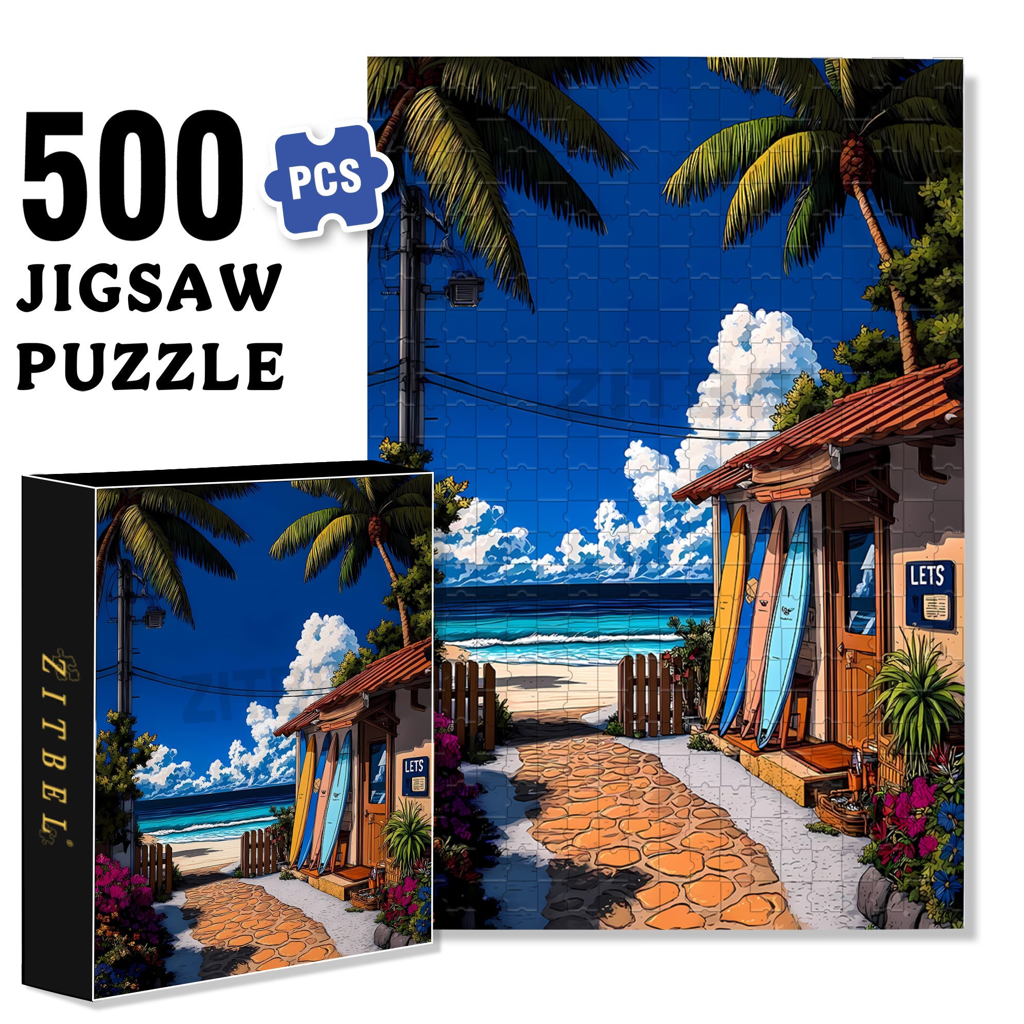 Surfboard 500pcs/1000pcs Jigsaw Puzzle, Scratch-Resistant, Interactive Family Game & Brain-Boosting DIY Decor, Perfect for Halloween, Christmas & New Year Gifts, Family Puzzle Game