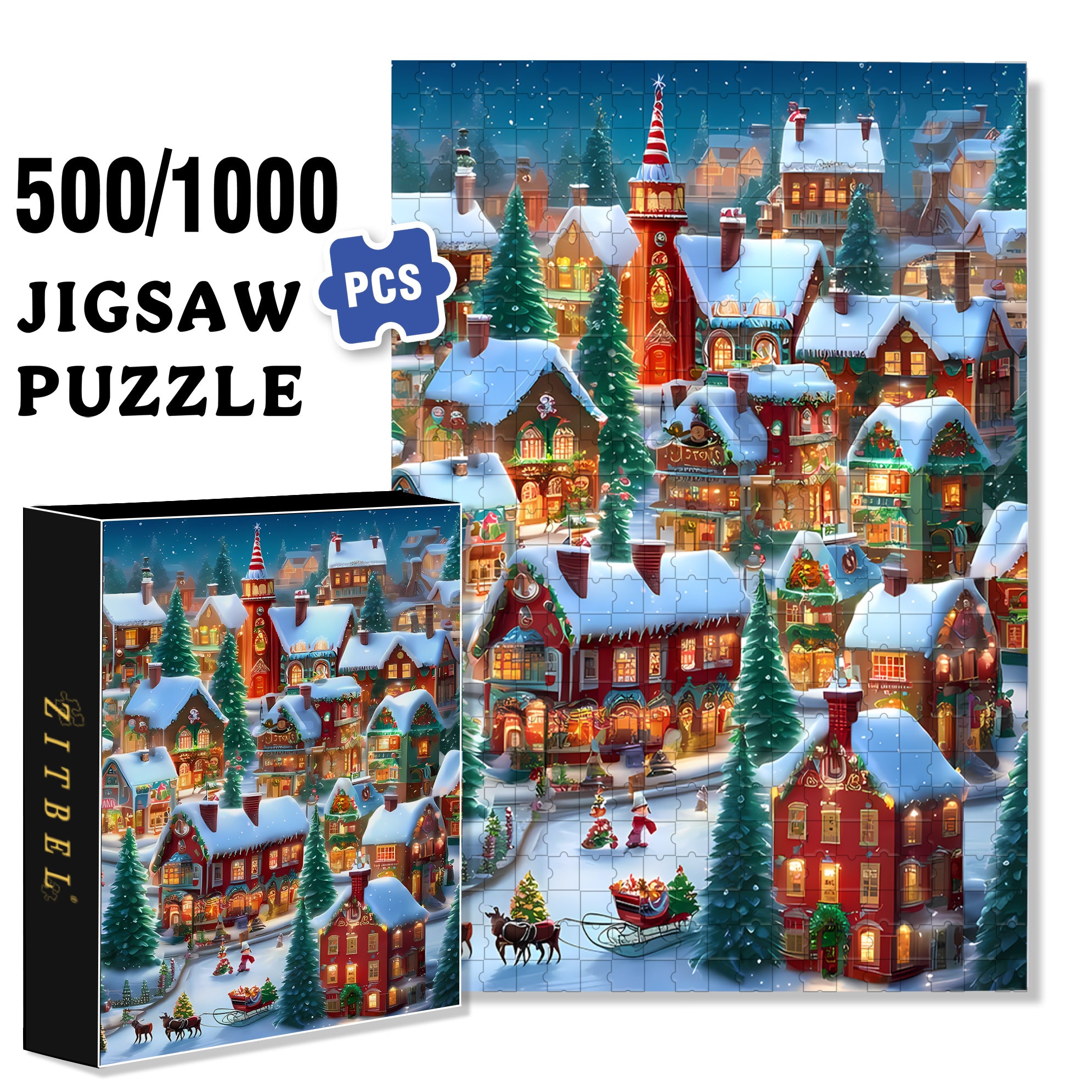 The Christmas Eve In My Hometown 500pcs/1000pcs Jigsaw Puzzle, Scratch-Resistant, Interactive Family Game & Brain-Boosting DIY Decor, Perfect for Halloween, Christmas & New Year Gifts, Family Puzzle Game