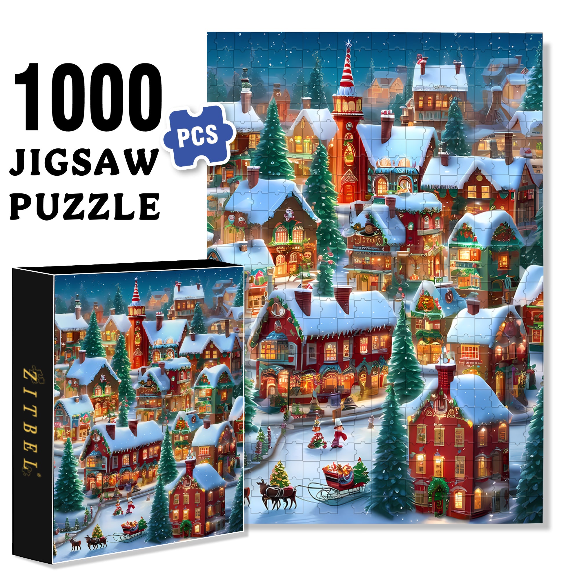 The Christmas Eve In My Hometown 500pcs/1000pcs Jigsaw Puzzle, Scratch-Resistant, Interactive Family Game & Brain-Boosting DIY Decor, Perfect for Halloween, Christmas & New Year Gifts, Family Puzzle Game