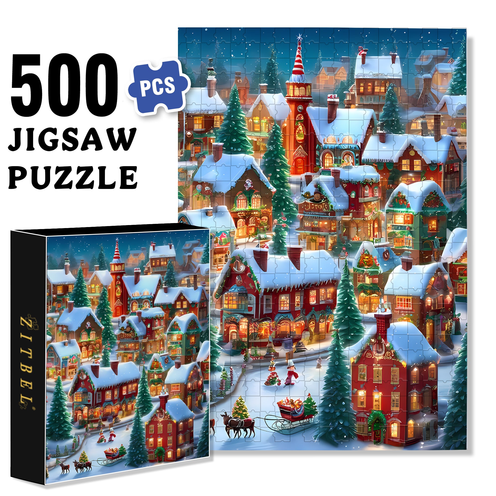 The Christmas Eve In My Hometown 500pcs/1000pcs Jigsaw Puzzle, Scratch-Resistant, Interactive Family Game & Brain-Boosting DIY Decor, Perfect for Halloween, Christmas & New Year Gifts, Family Puzzle Game
