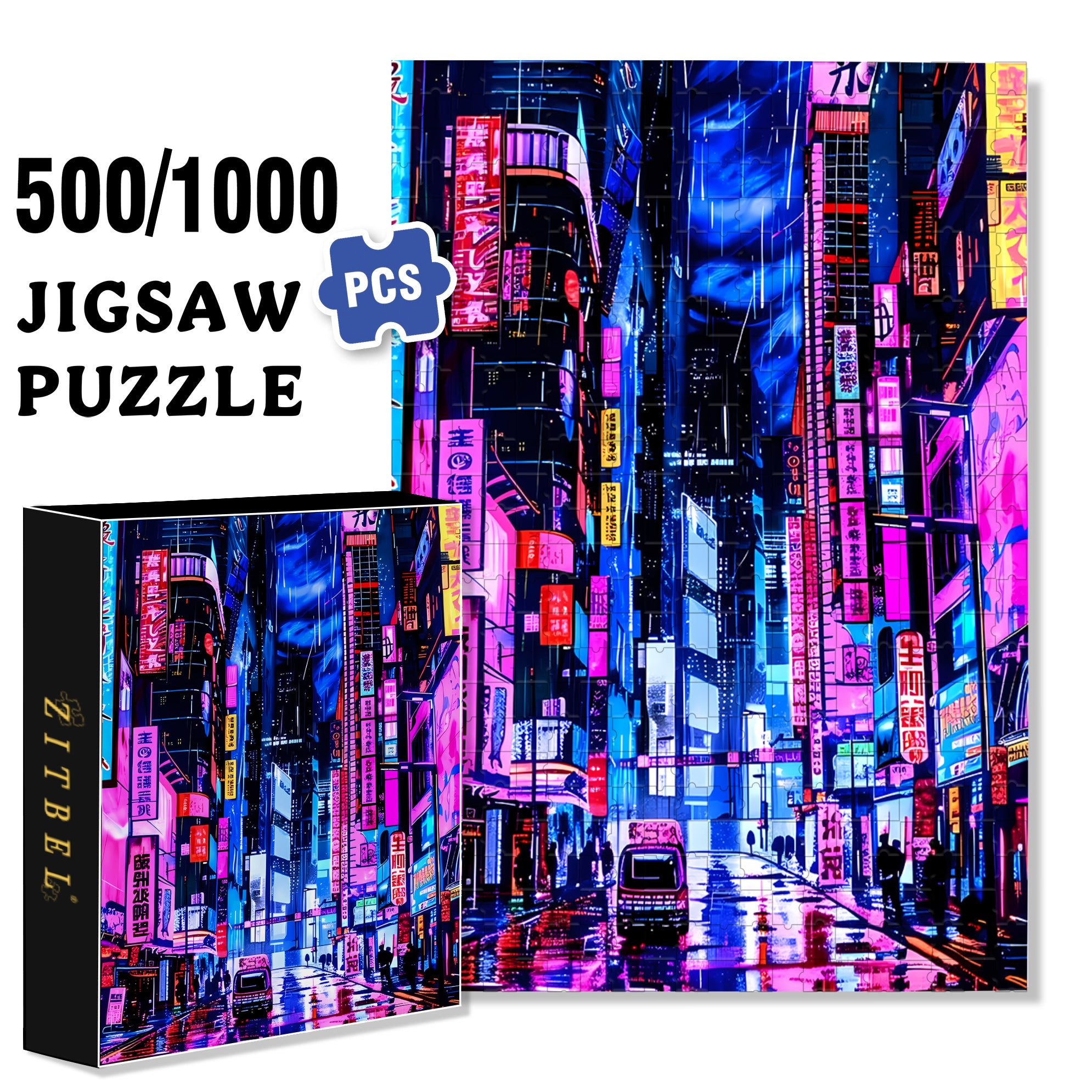 Tokyo Streets 500pcs/1000pcs Jigsaw Puzzle, Scratch-Resistant, Interactive Family Game & Brain-Boosting DIY Decor, Perfect for Halloween, Christmas & New Year Gifts, Family Puzzle Game