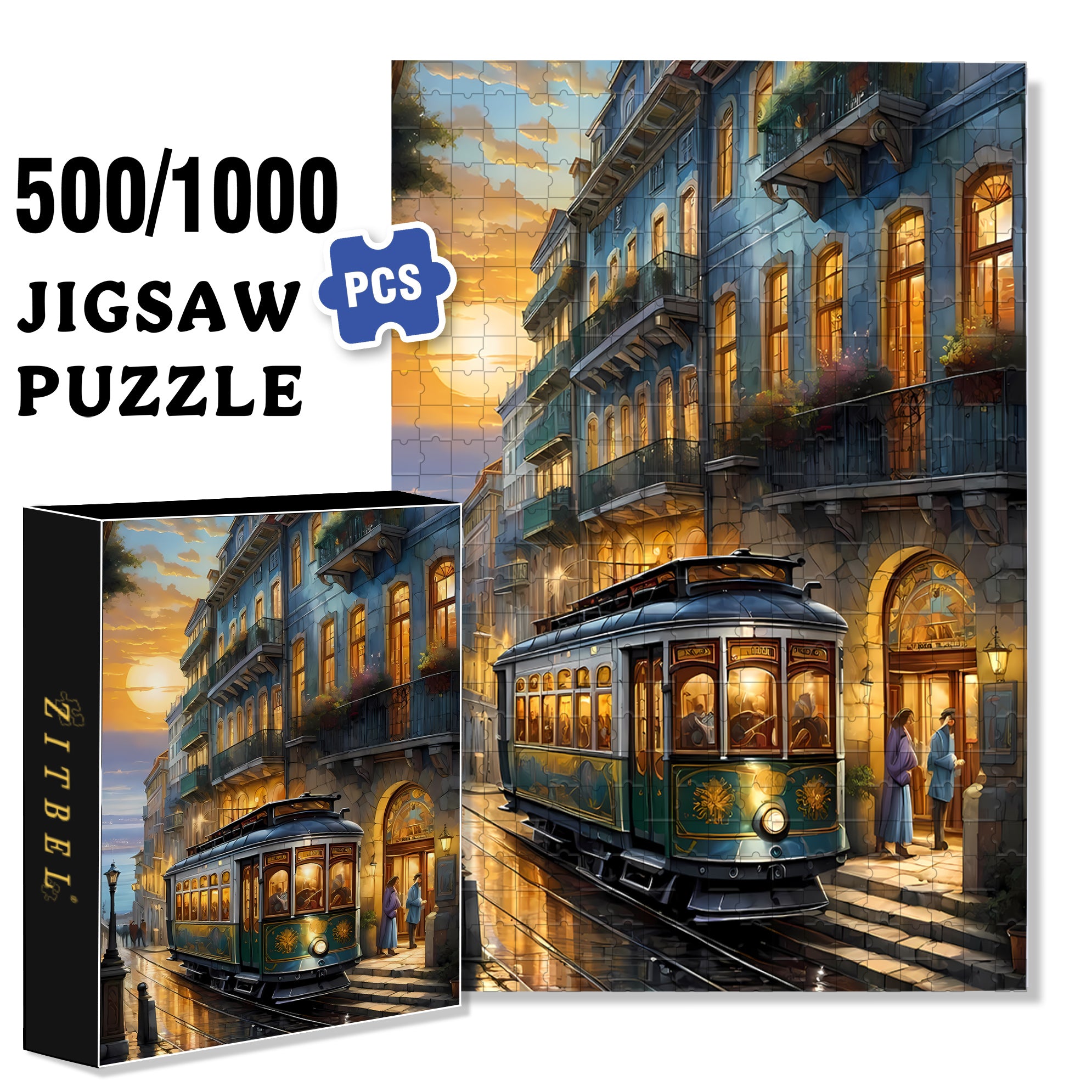 Tram 500pcs/1000pcs Jigsaw Puzzle, Scratch-Resistant, Interactive Family Game & Brain-Boosting DIY Decor, Perfect for Halloween, Christmas & New Year Gifts, Family Puzzle Game
