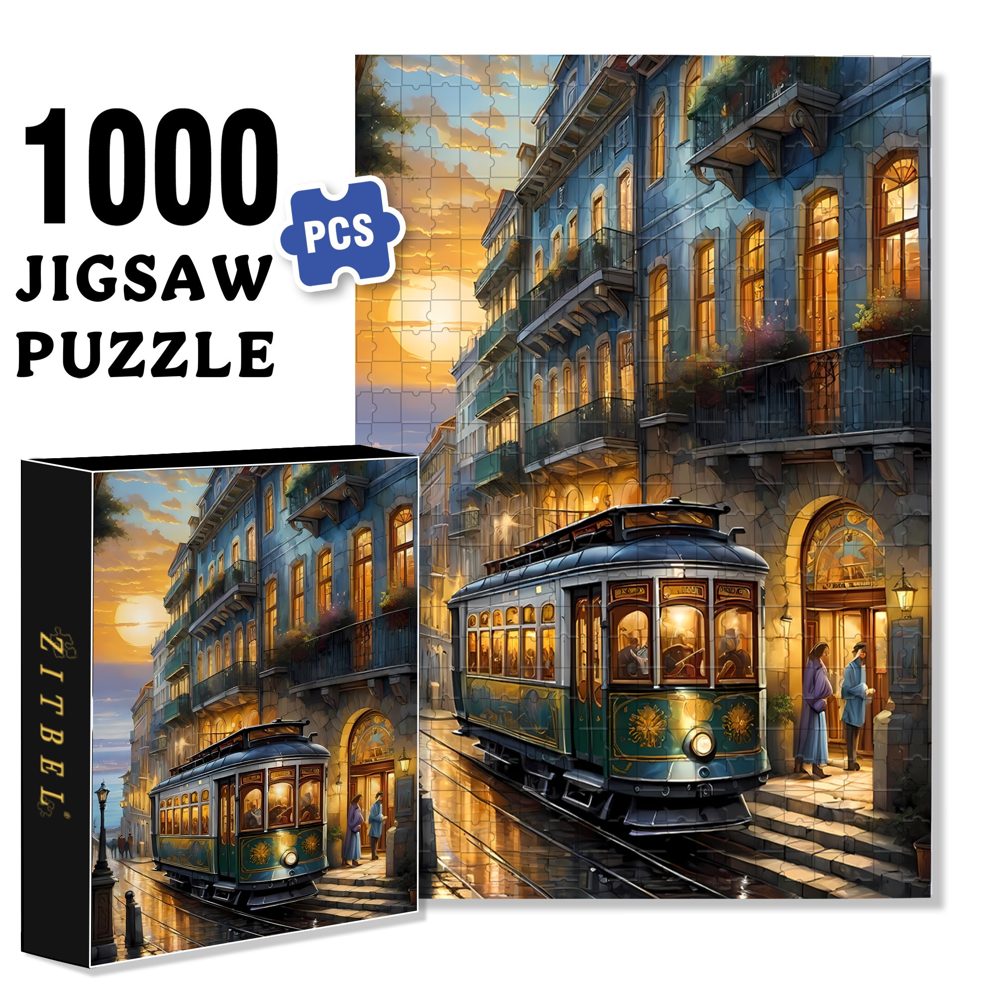 Tram 500pcs/1000pcs Jigsaw Puzzle, Scratch-Resistant, Interactive Family Game & Brain-Boosting DIY Decor, Perfect for Halloween, Christmas & New Year Gifts, Family Puzzle Game