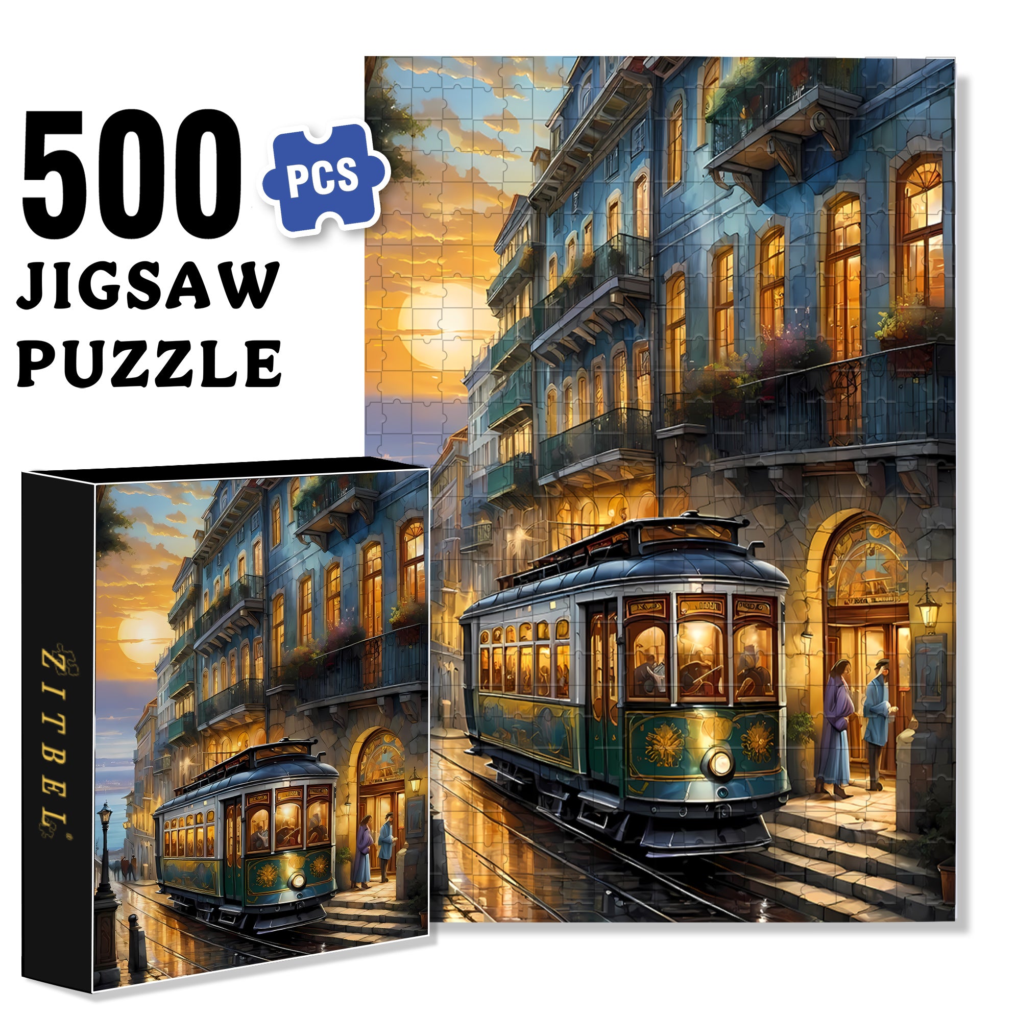 Tram 500pcs/1000pcs Jigsaw Puzzle, Scratch-Resistant, Interactive Family Game & Brain-Boosting DIY Decor, Perfect for Halloween, Christmas & New Year Gifts, Family Puzzle Game